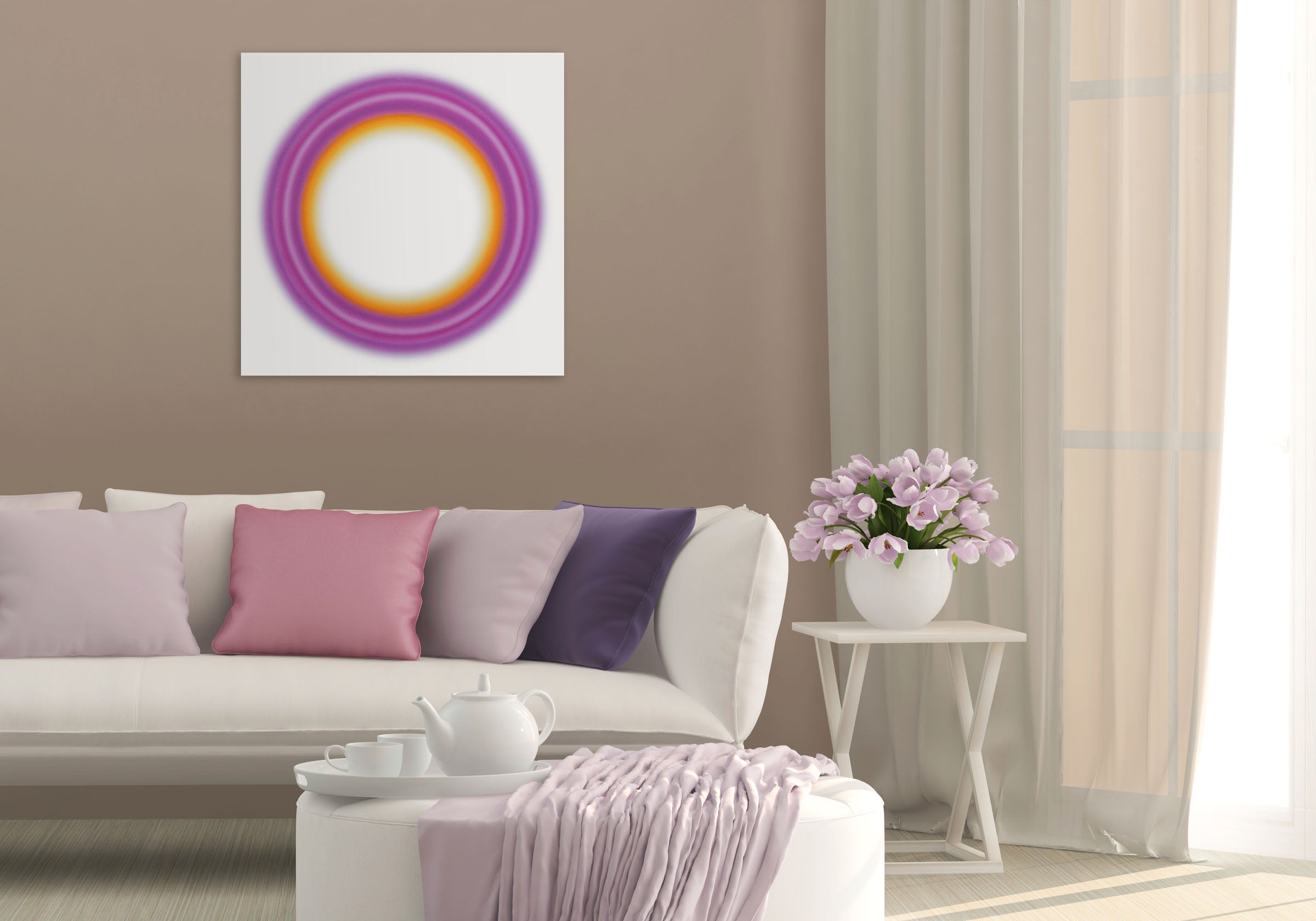 A purple and orange circle on a white background.