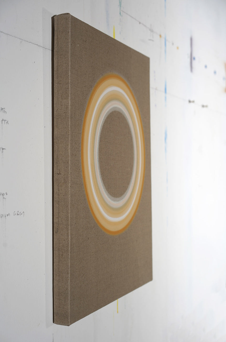 A picture of a circle on a brown background.