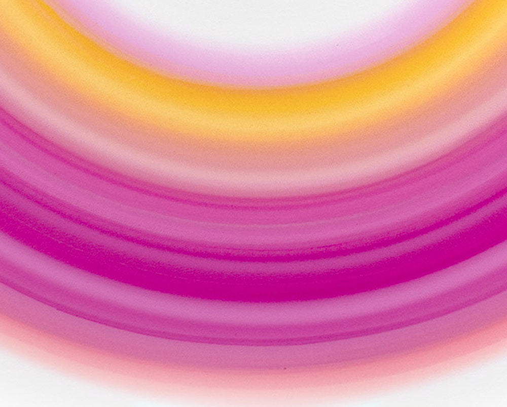 A pink and yellow circle on a white background.