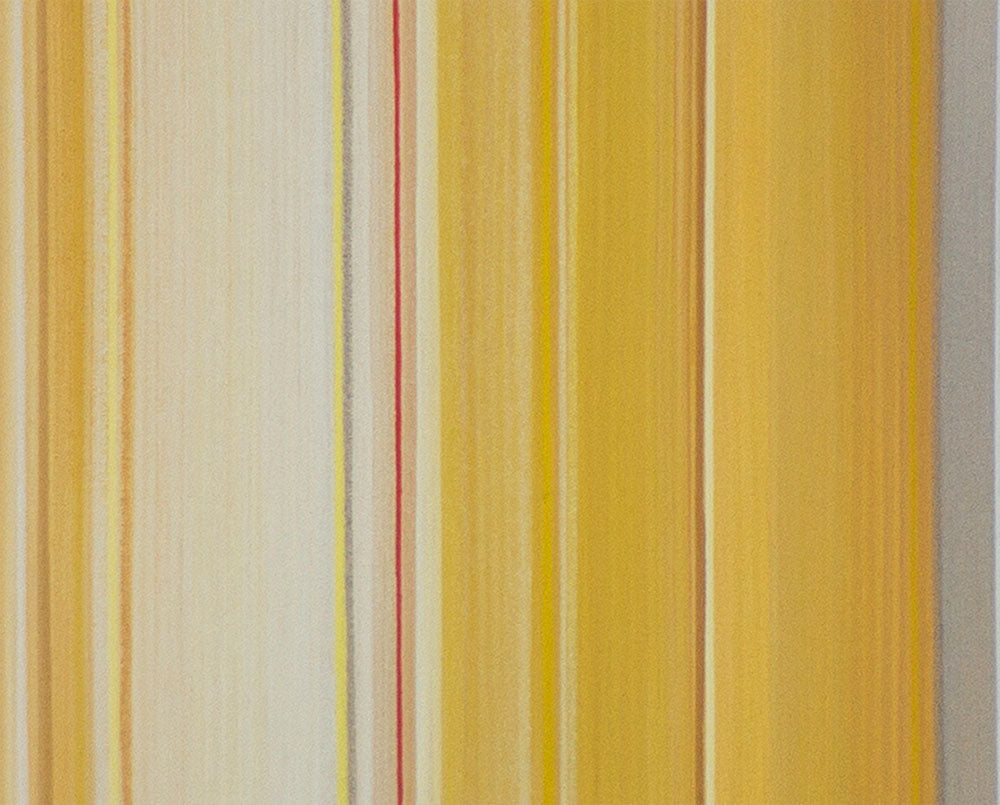 A painting of a yellow and red striped pattern on a white background.