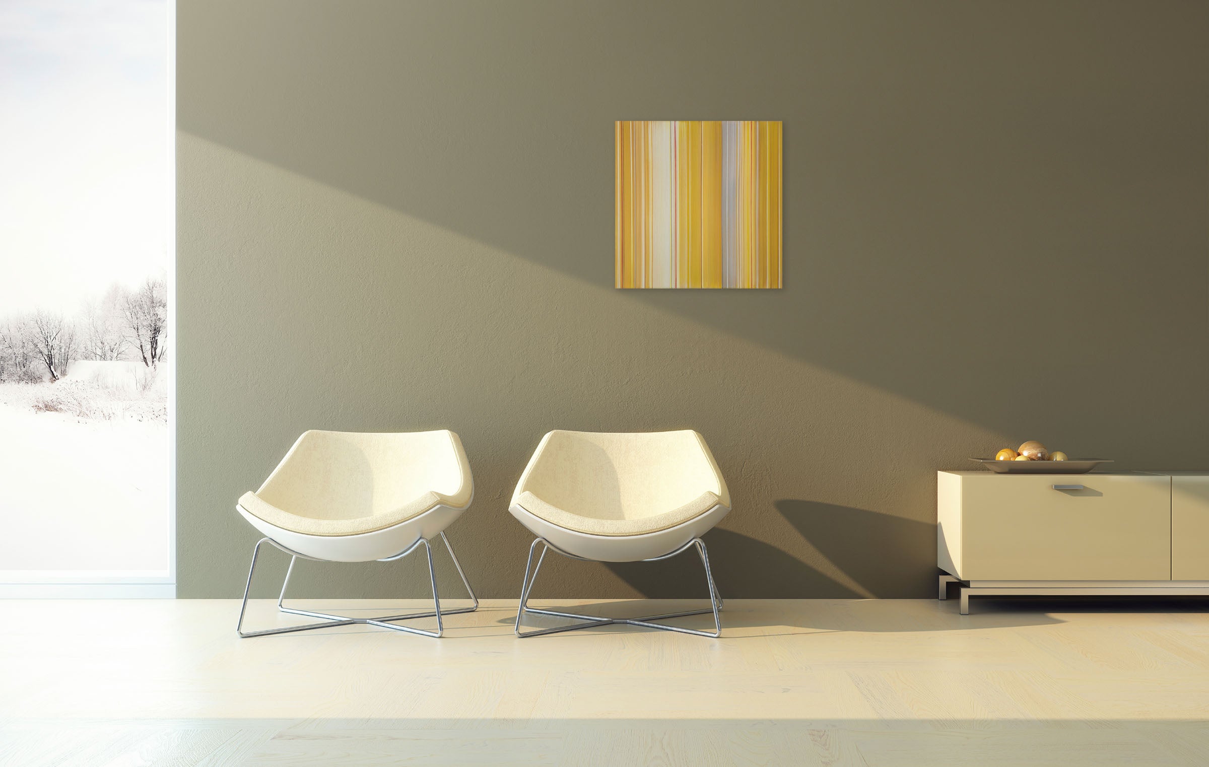 A painting of a yellow and red striped pattern on a white background.