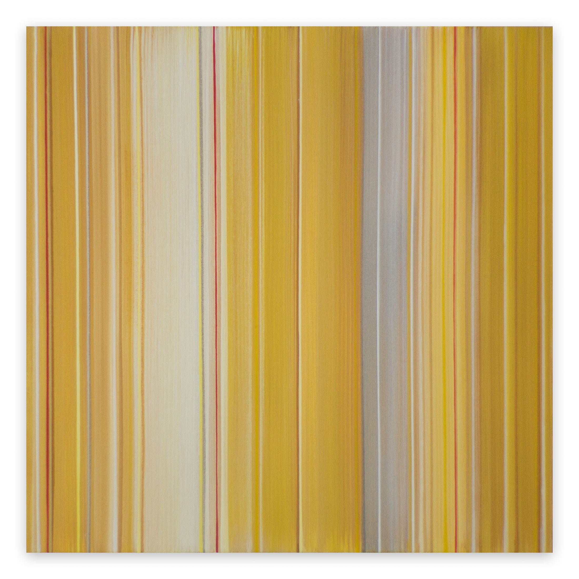 A painting of a yellow and red striped pattern on a white background.