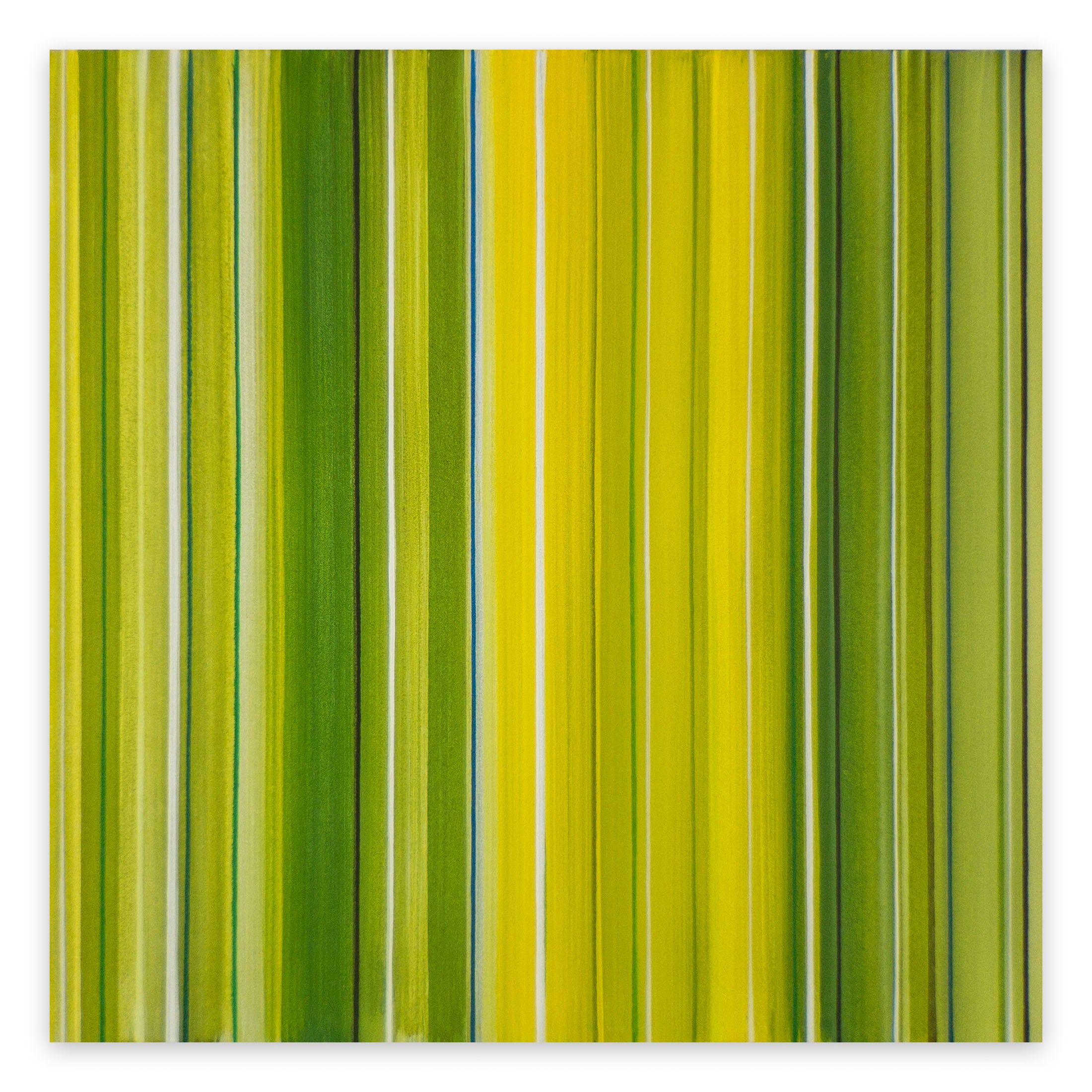 A painting of green and yellow stripes on a white background.