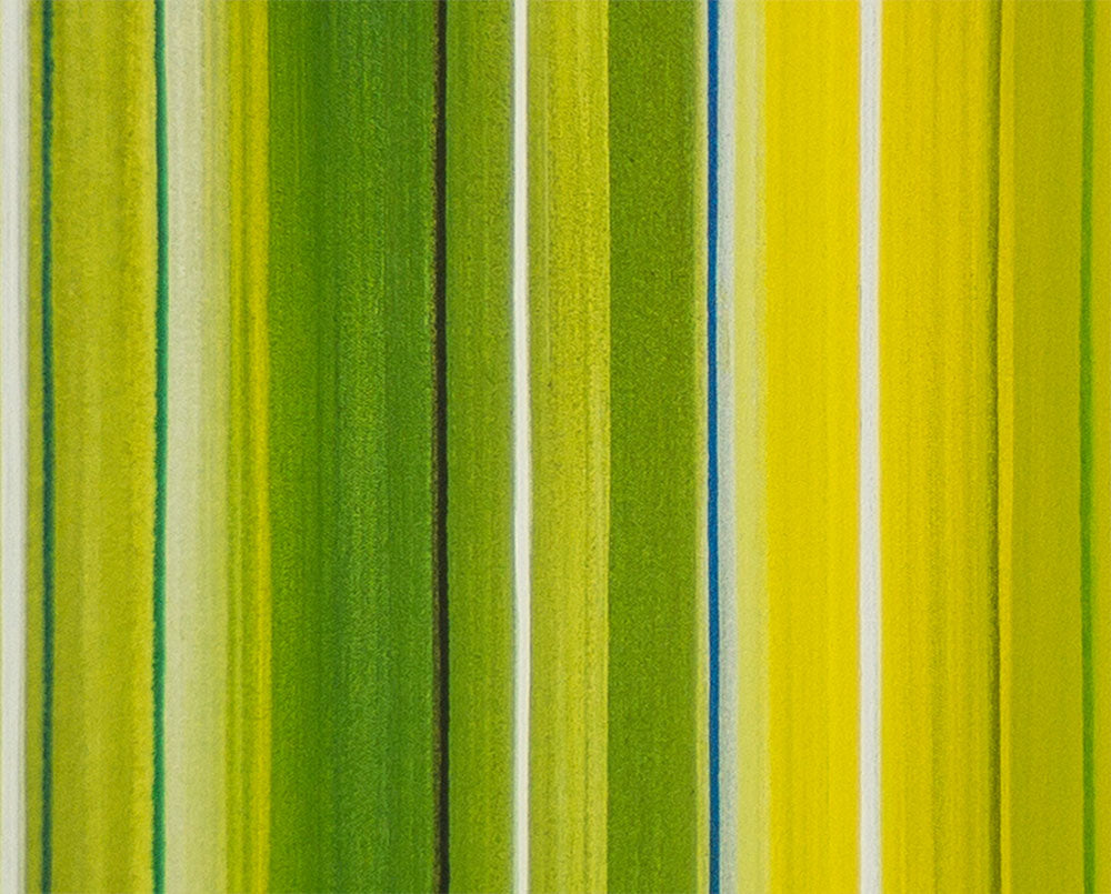 A painting of green and yellow stripes on a white background.