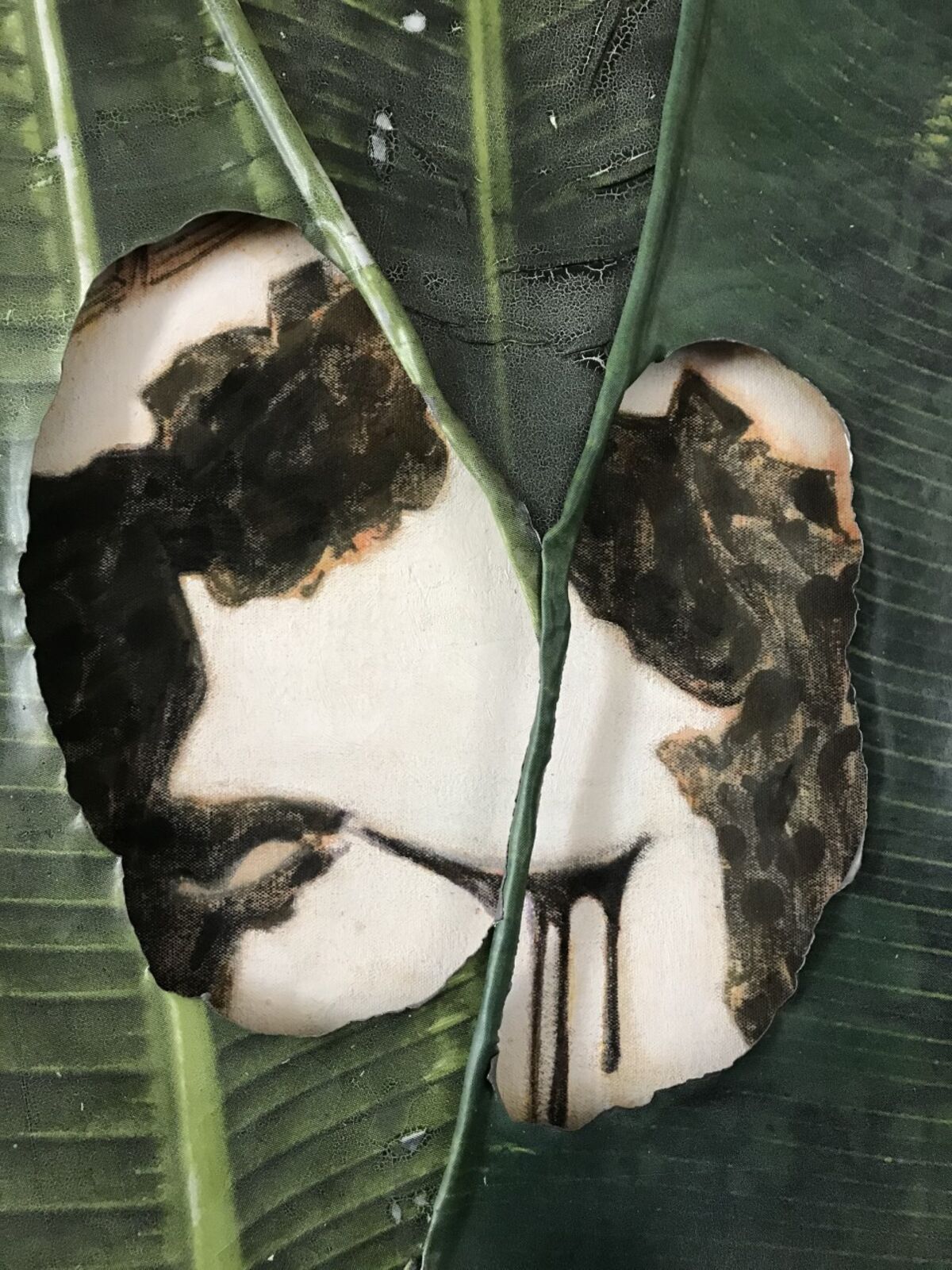 Artwork by Matti Harel, Leaf 1, Made of Screen print on Lead Sheets Mounted on canvas with oil paint 
