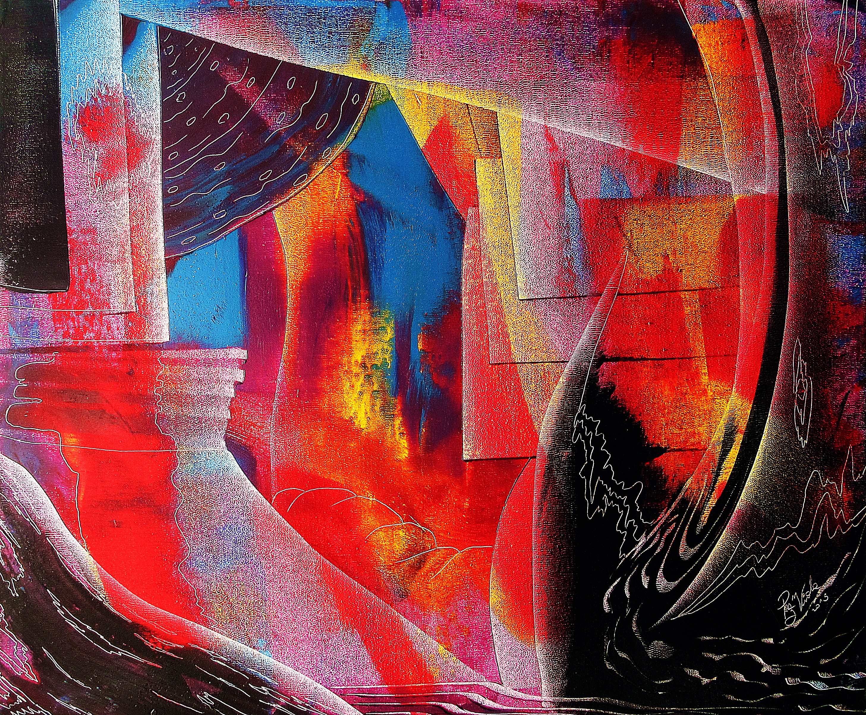 A painting of a colorful abstract painting on a black background.