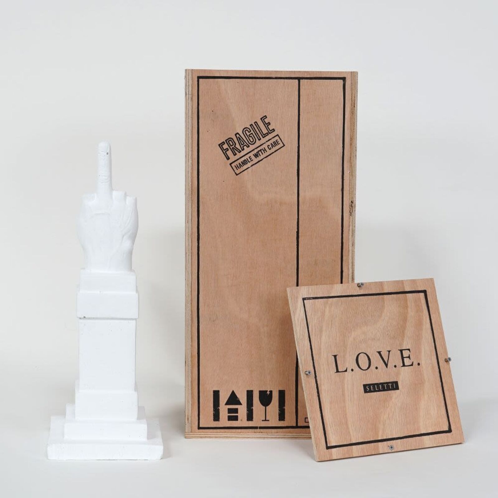 Artwork by Maurizio Cattelan, L.O.V. E. White, Made of Concrete 