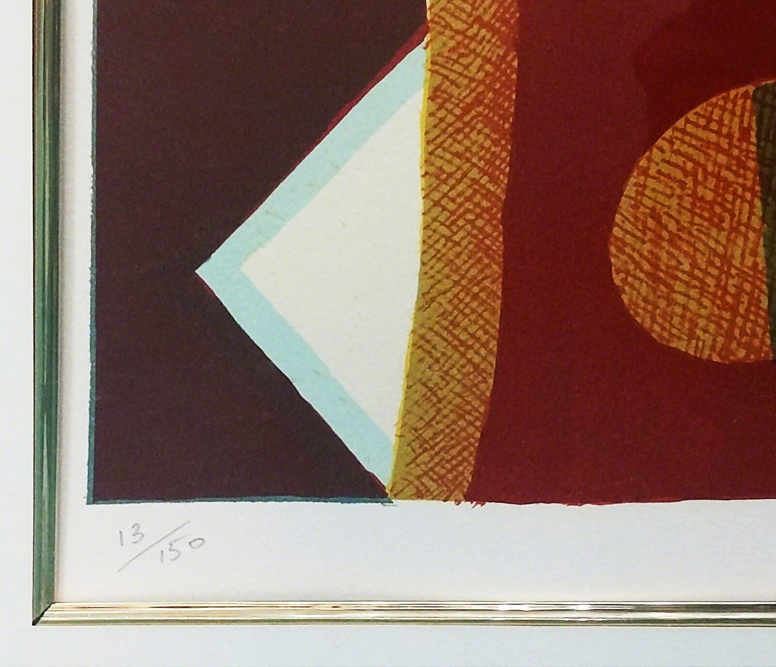 A painting of a skier in a red and white striped suit.