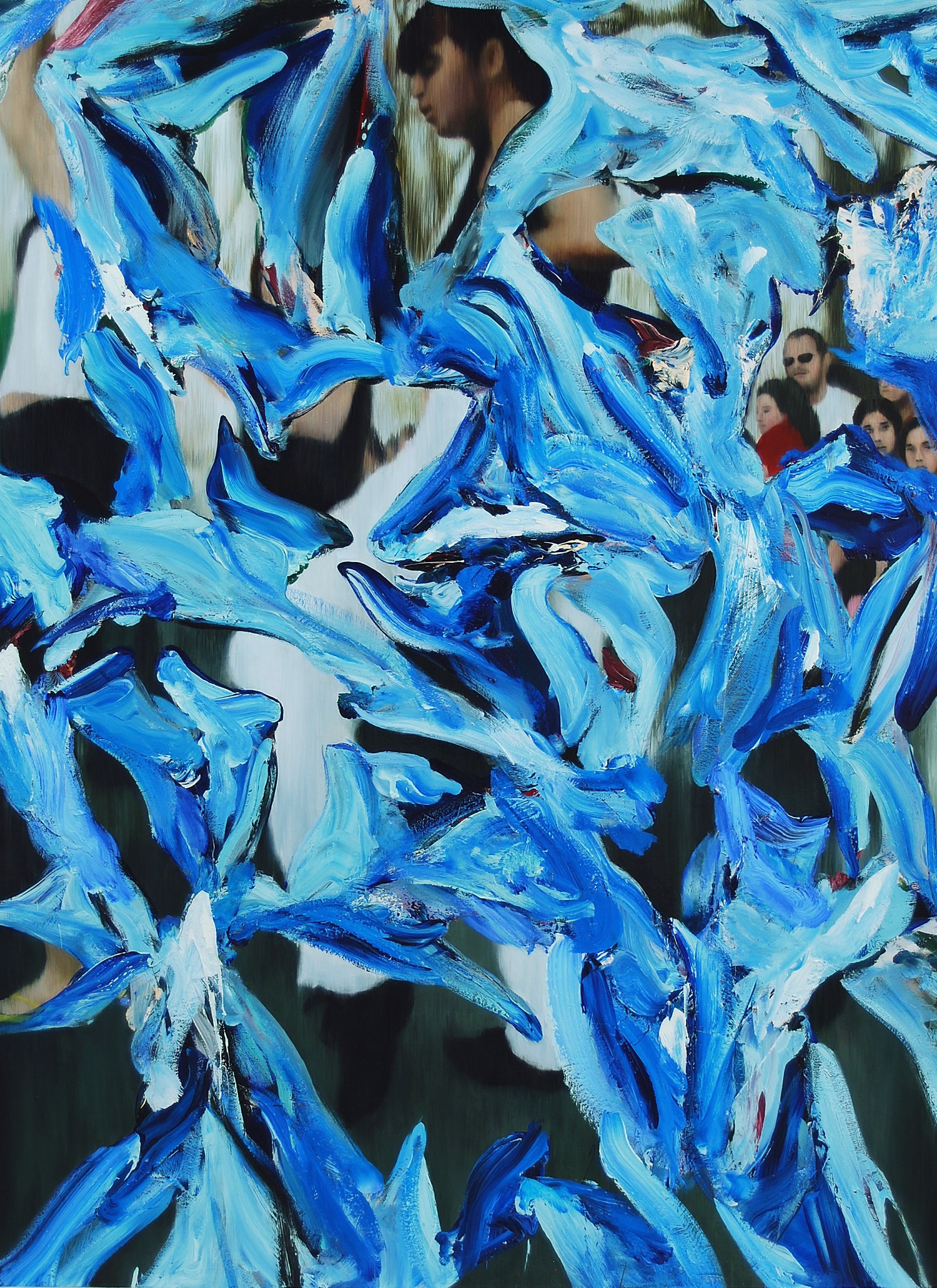 A painting of a group of people in a crowd of people.