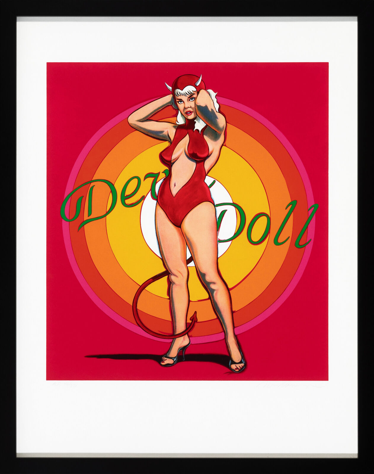 A picture of a woman in a red bathing suit with a hula hoop.