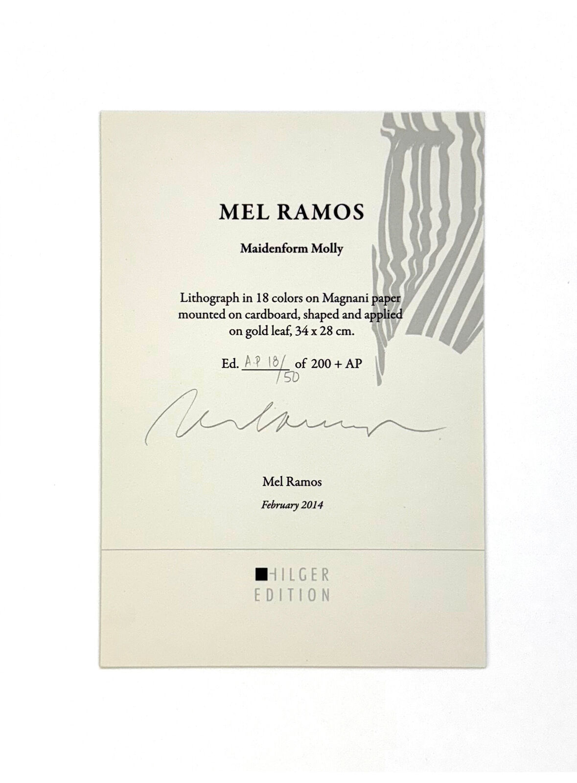 Artwork by Mel Ramos, Maidenform Molly (Lithograph with Gold Leaf), Made of Lithograph 