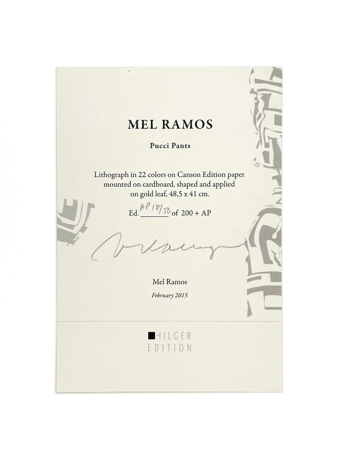 Artwork by Mel Ramos, Pucci Pants (Lithograph with Gold Leaf), Made of Lithograph 