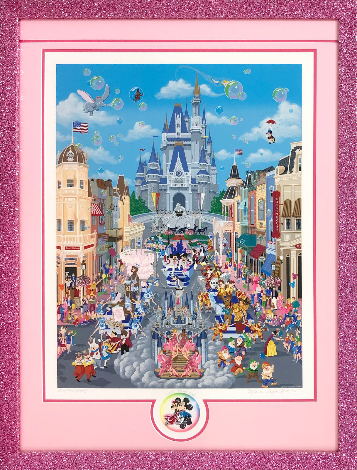 A picture of a painting of a city street with a castle in the background.