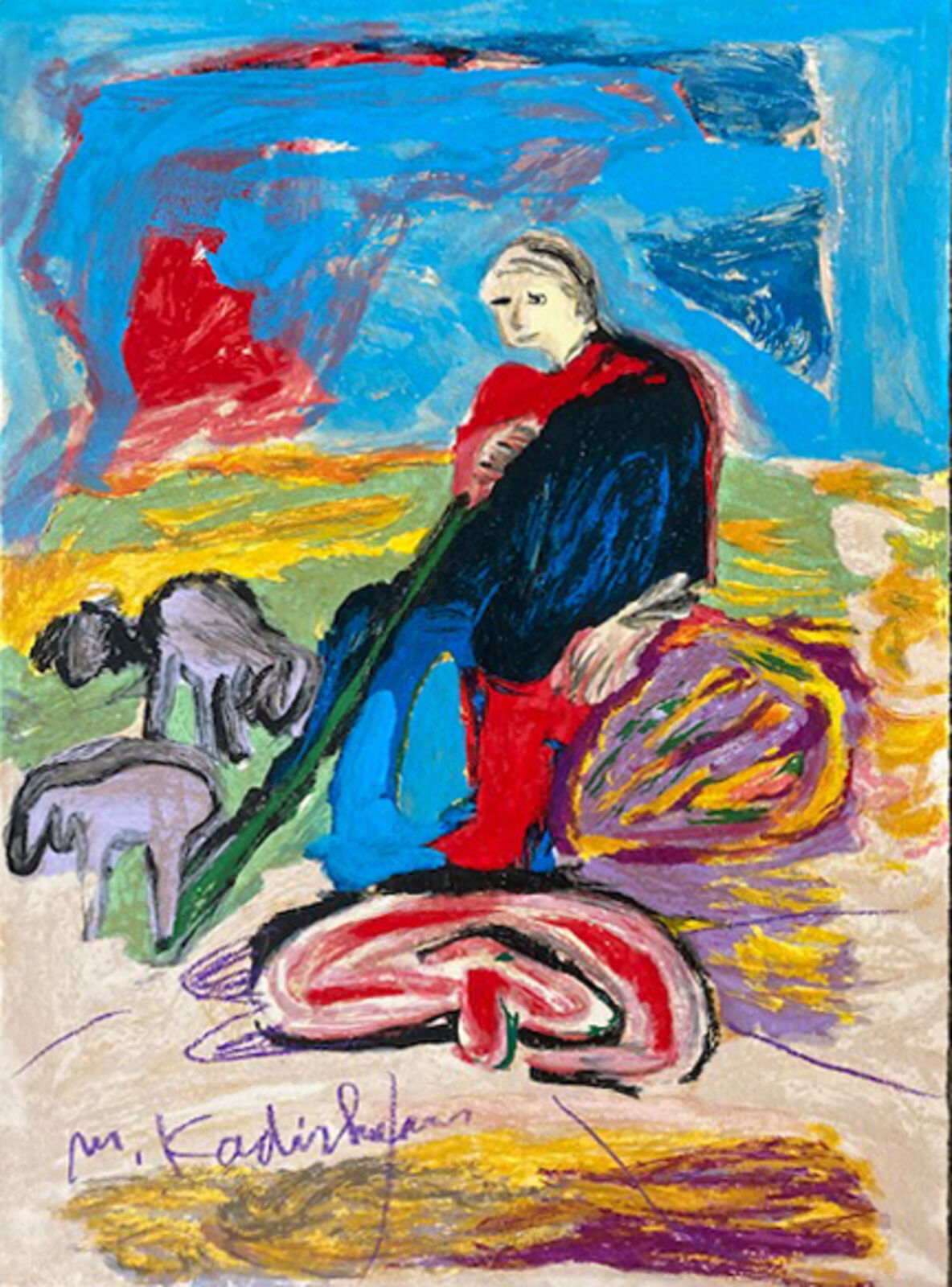 Artwork by Menashe Kadishman, Untitled, Made of Original acrylic and crayon on printed base 