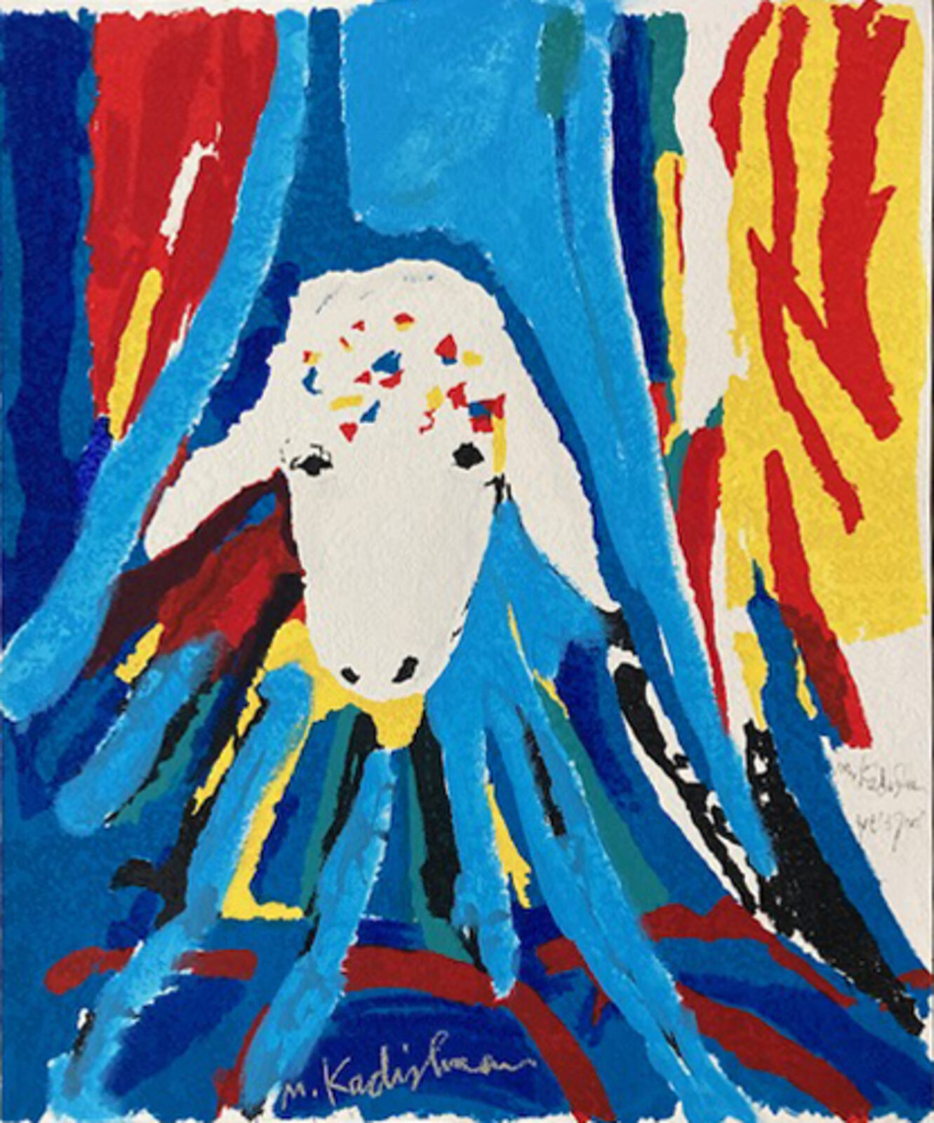 Artwork by Menashe Kadishman, Untitled, Made of Original acrylic and crayon on printed base 