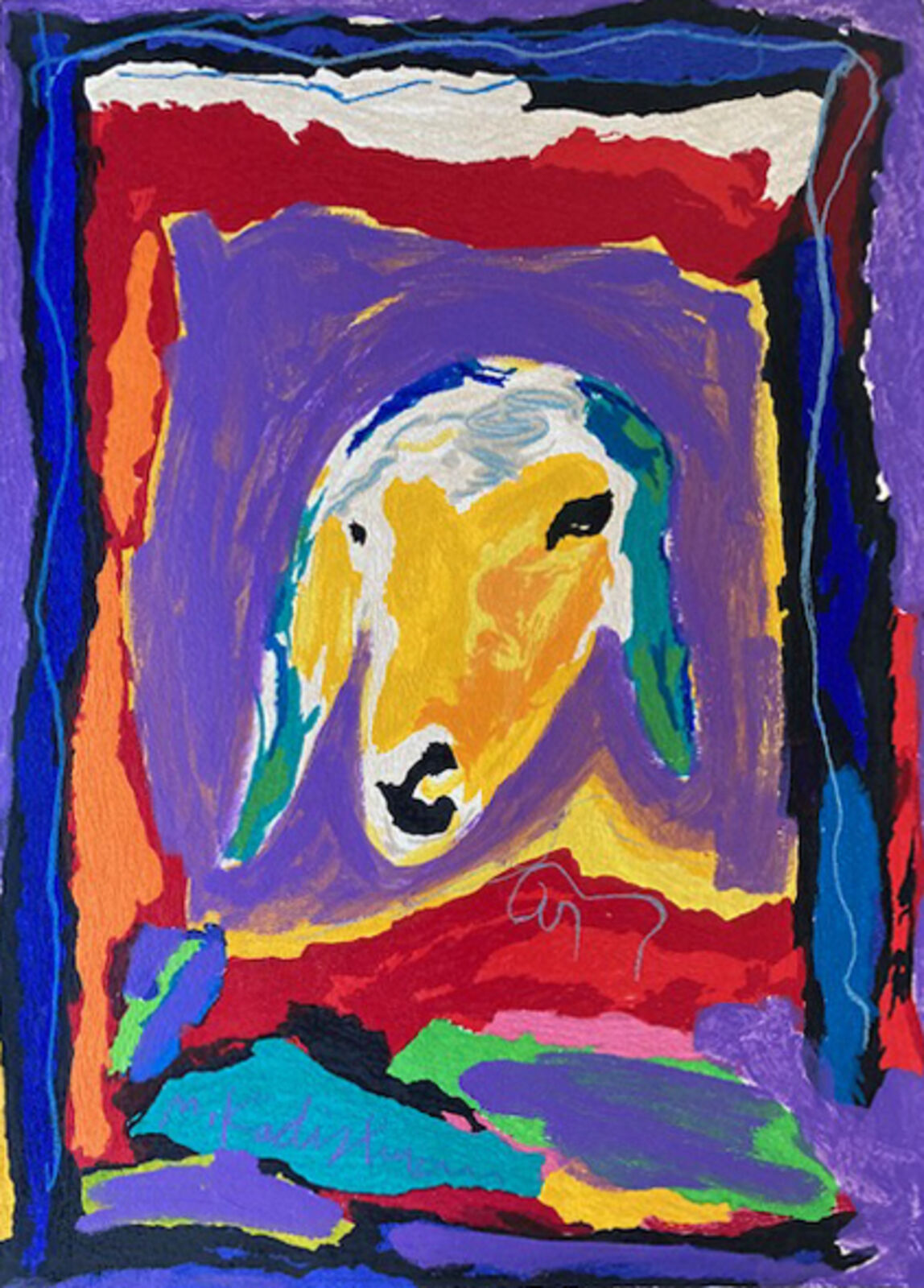 Artwork by Menashe Kadishman, Untitled, Made of Original acrylic and crayon on printed base 