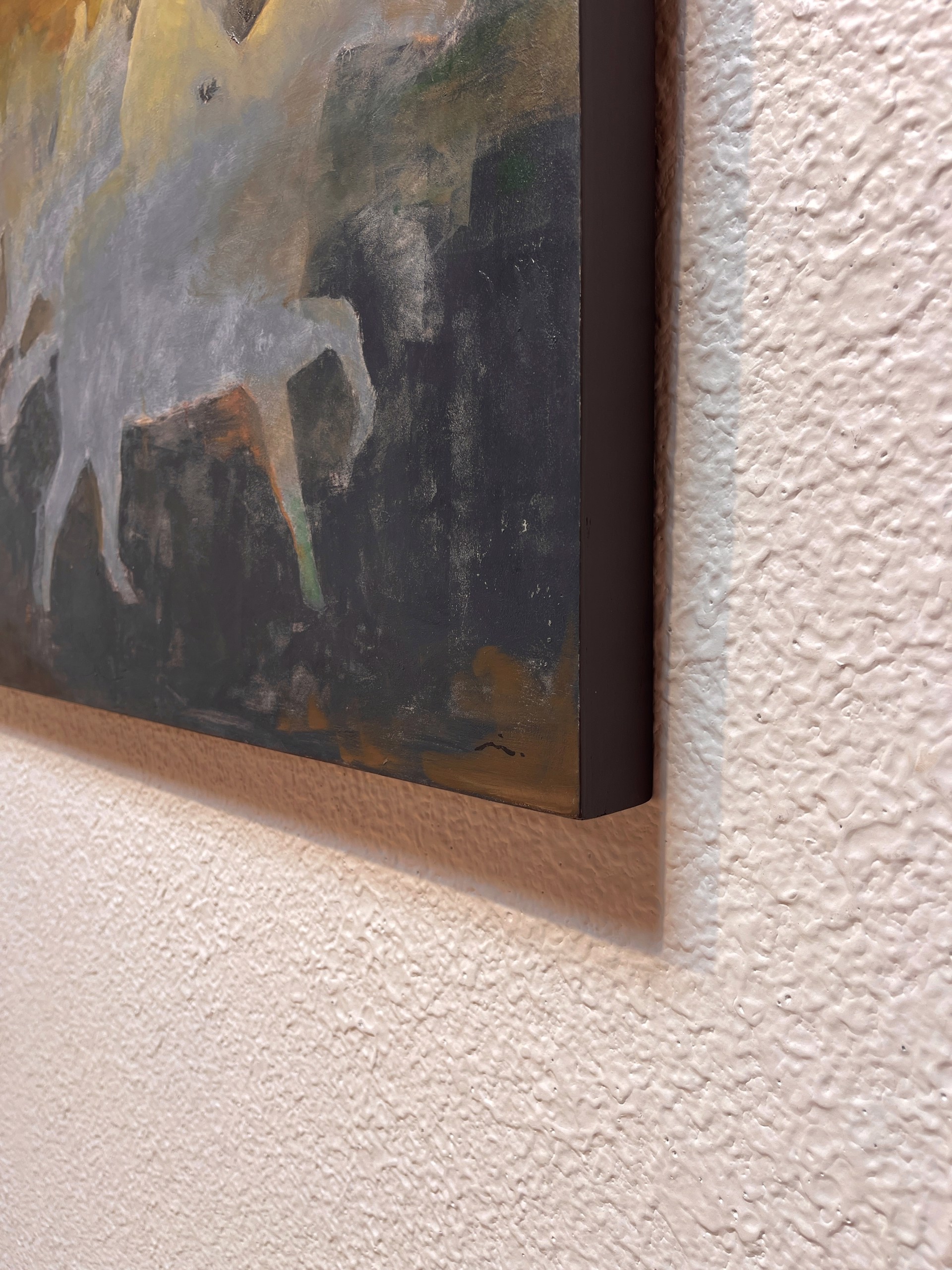 A painting of a horse running through a field of grass.