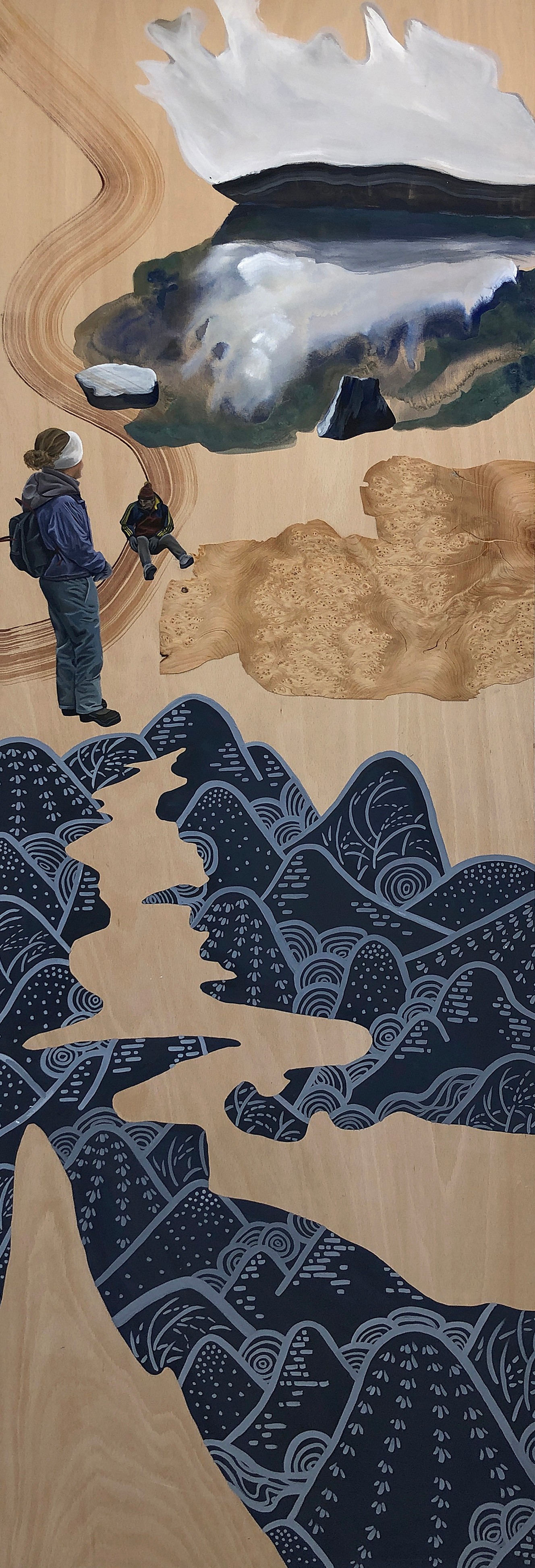 A painting of a person standing on top of a mountain.