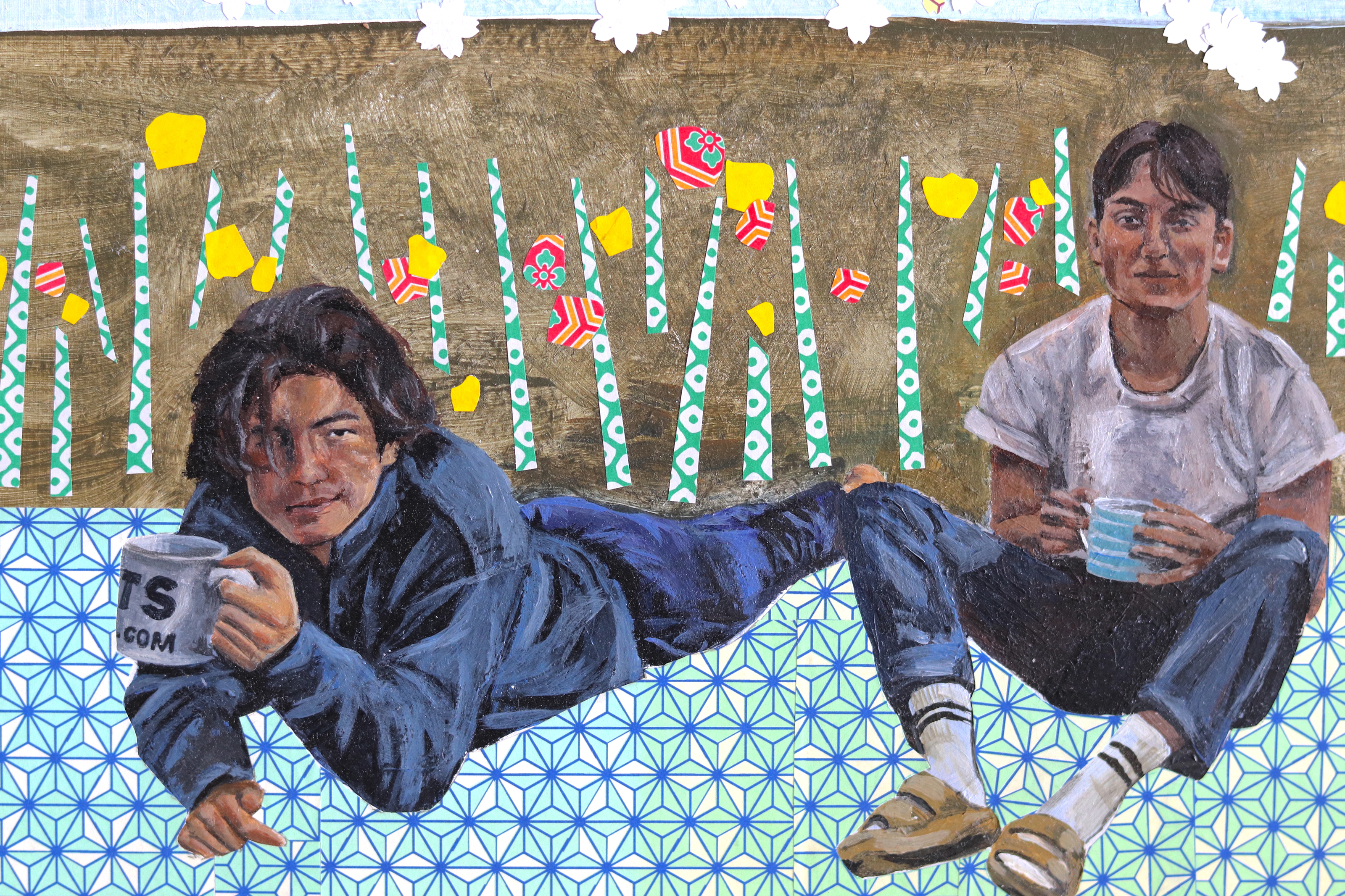 Artwork by Mia Takemoto, Hanami, Made of Acrylic And Paper On Wood 