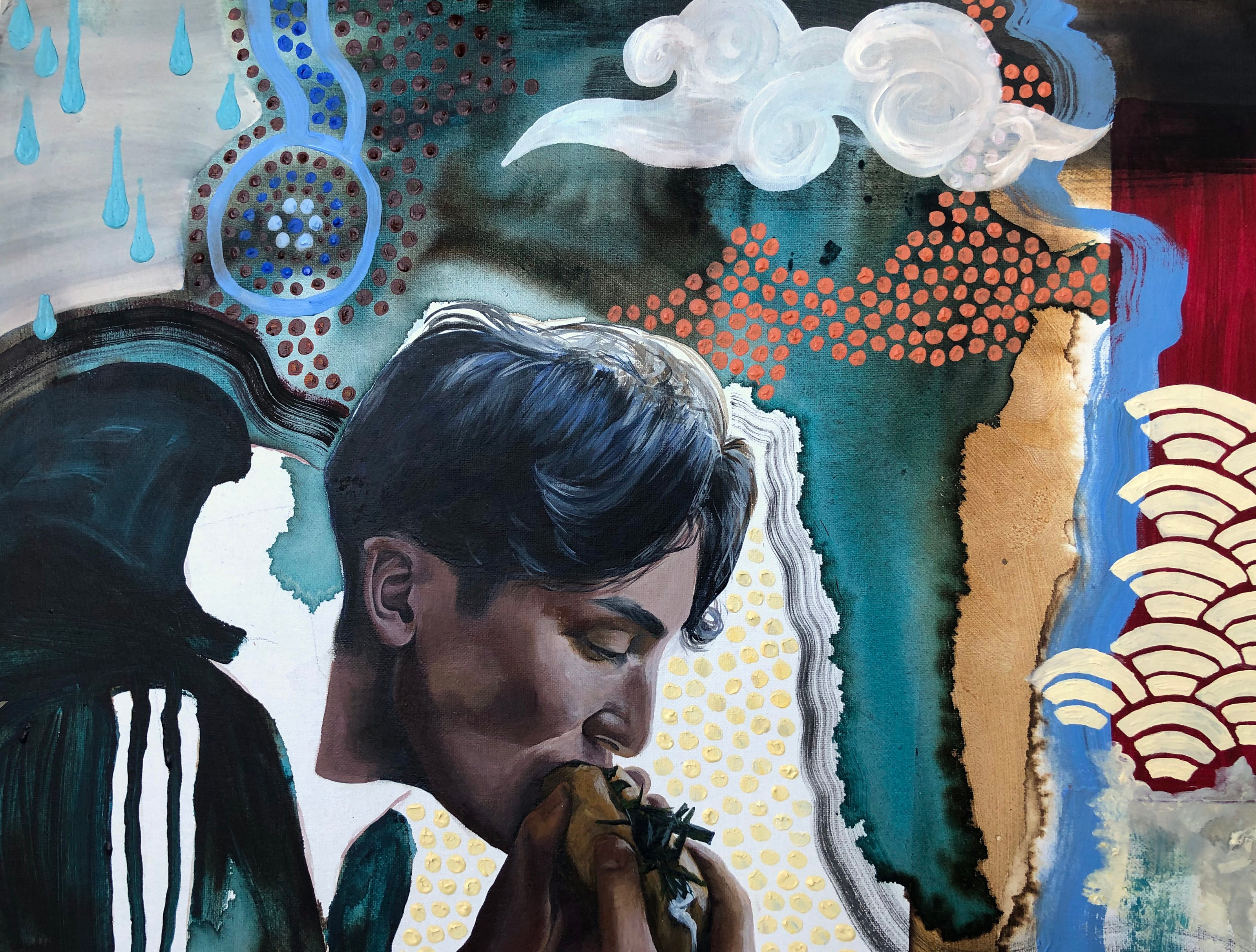 Artwork by Mia Takemoto, Japadog II (Hybrid Landscapes series), Made of Tempera, Ink And Acrylic On Canvas Board 