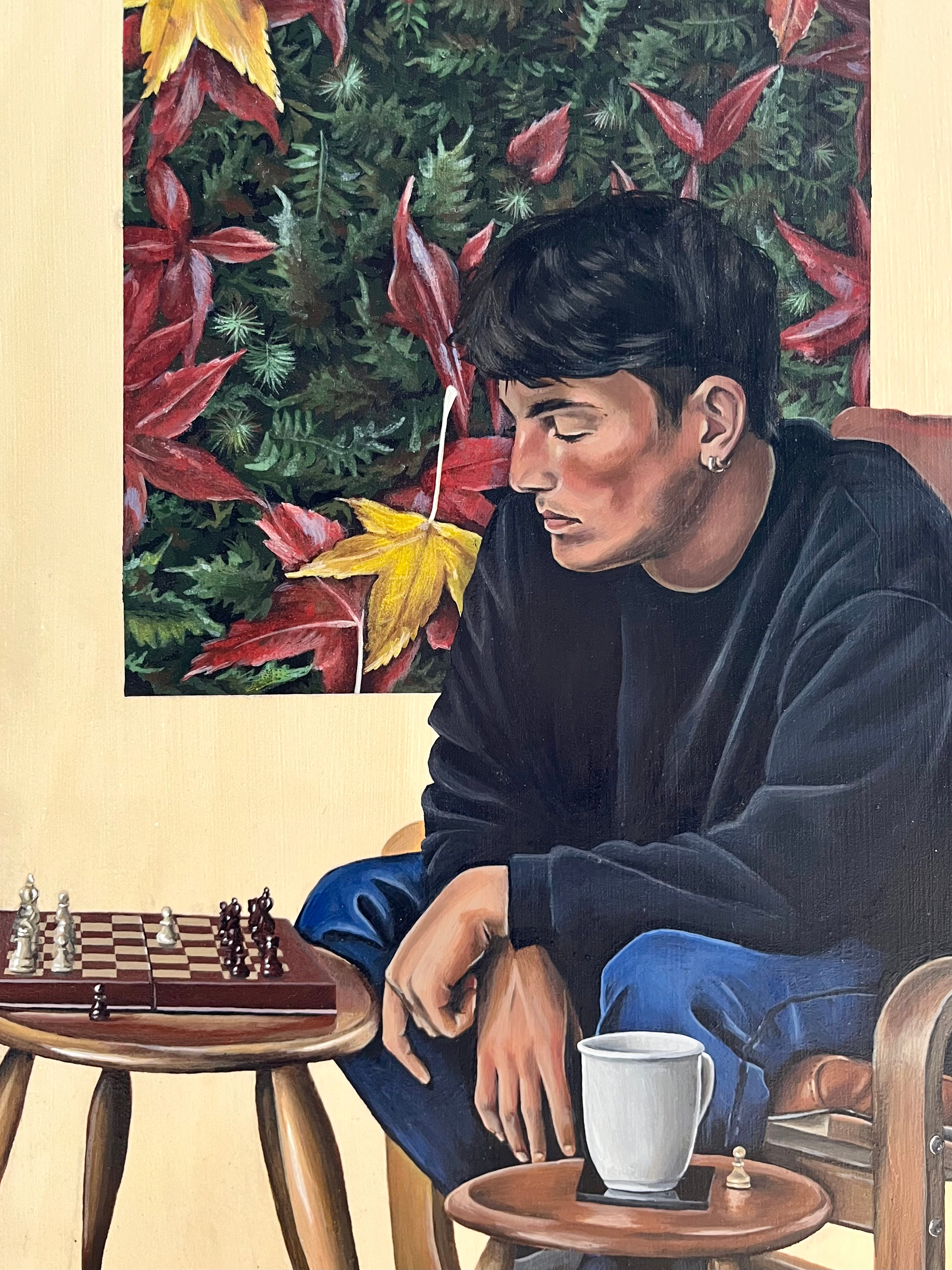 Artwork by Mia Takemoto, Gingko and Maple, Made of Tempera on wood 