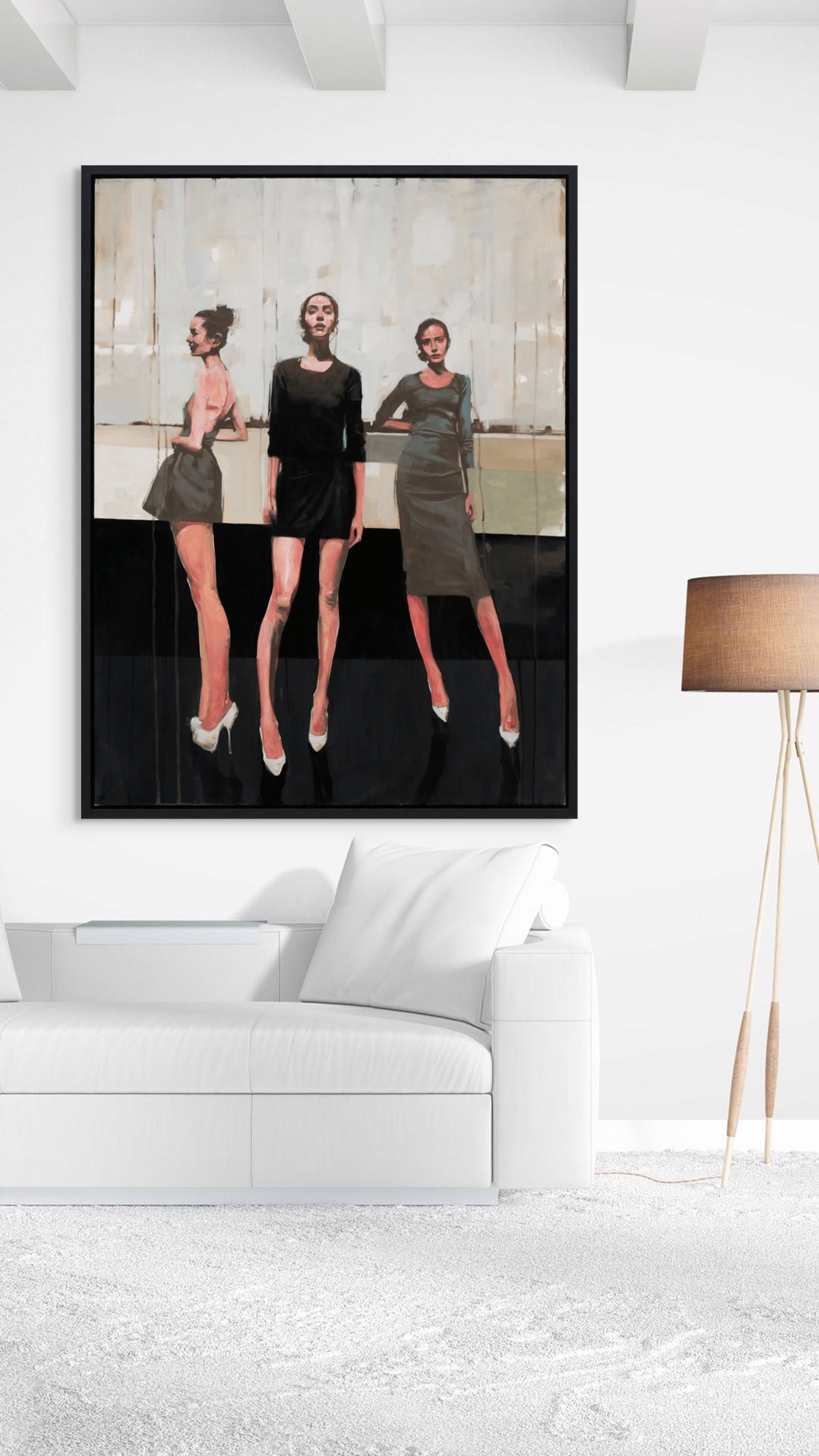 A painting of three women standing next to each other.