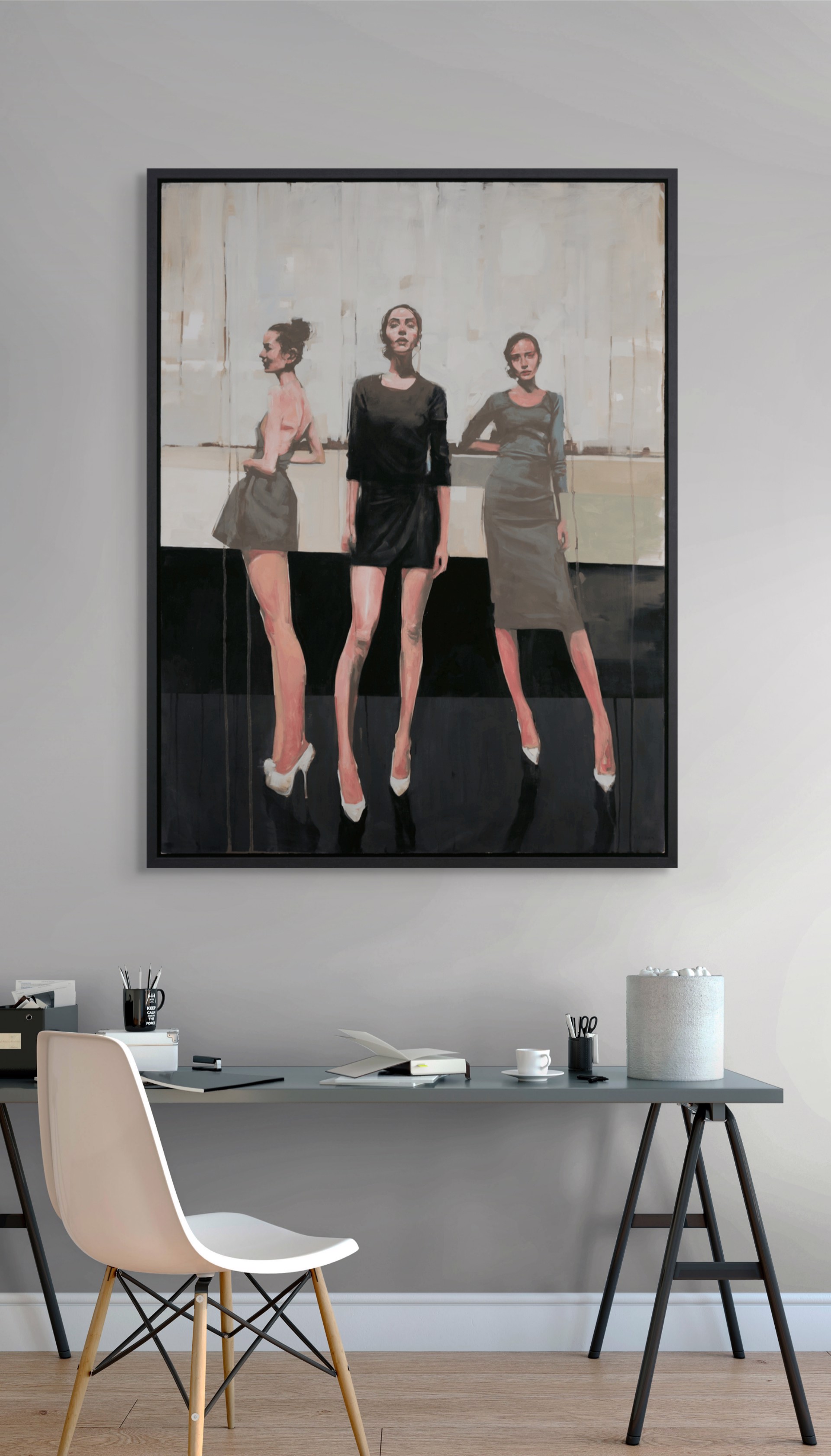 A painting of three women standing next to each other.