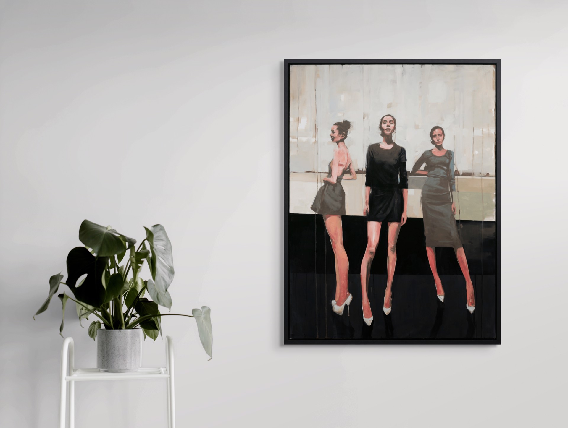 A painting of three women standing next to each other.