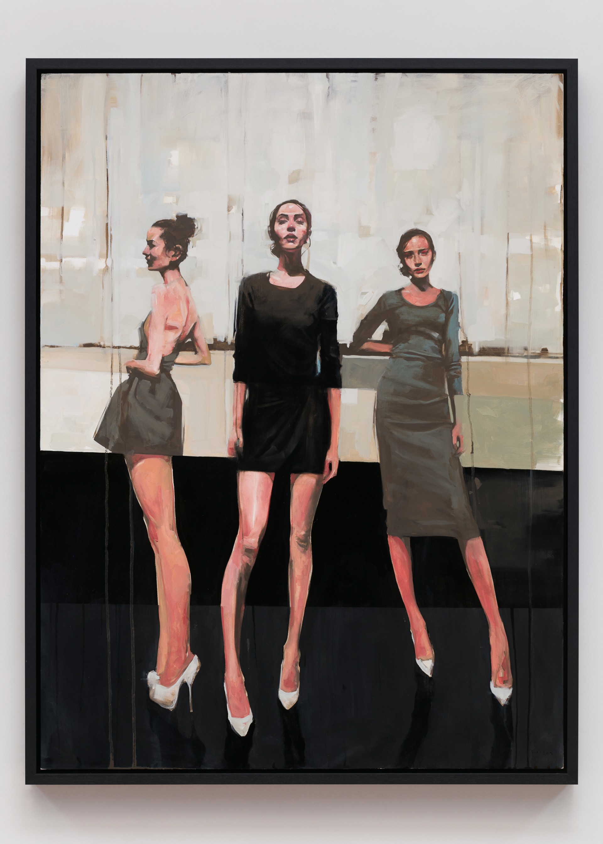 A painting of three women standing next to each other.