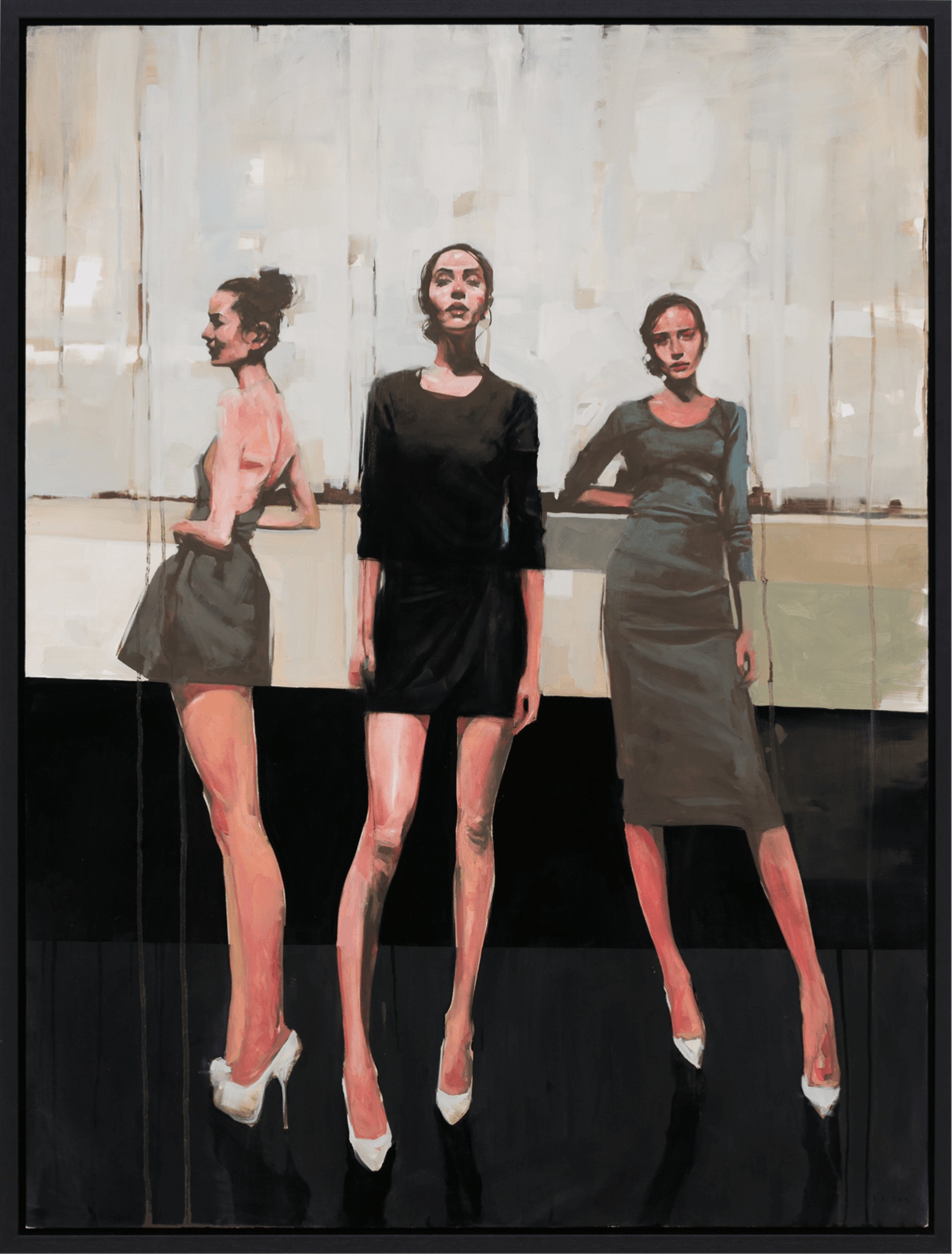 A painting of three women standing next to each other.
