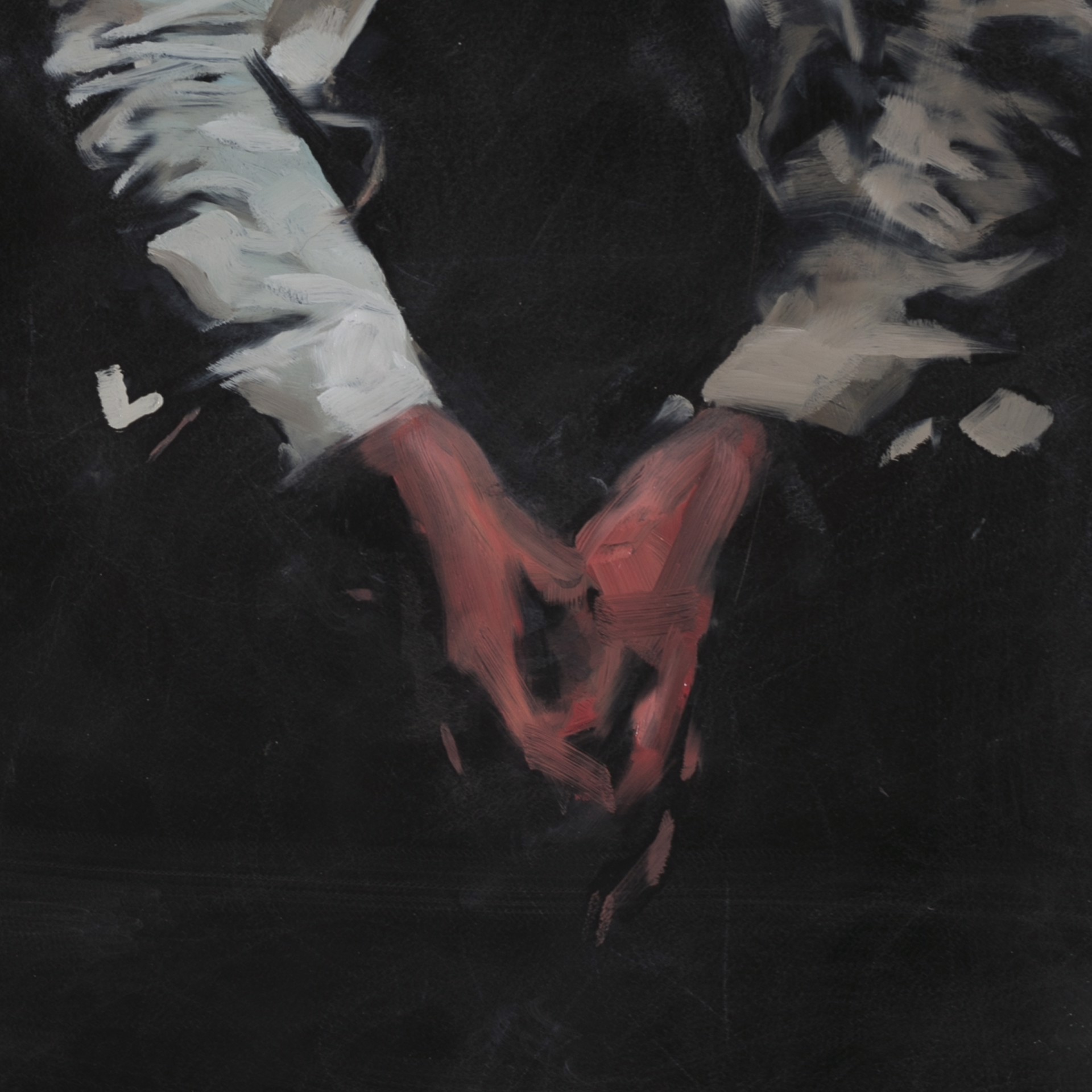 A painting of a man in a white shirt and black tie.