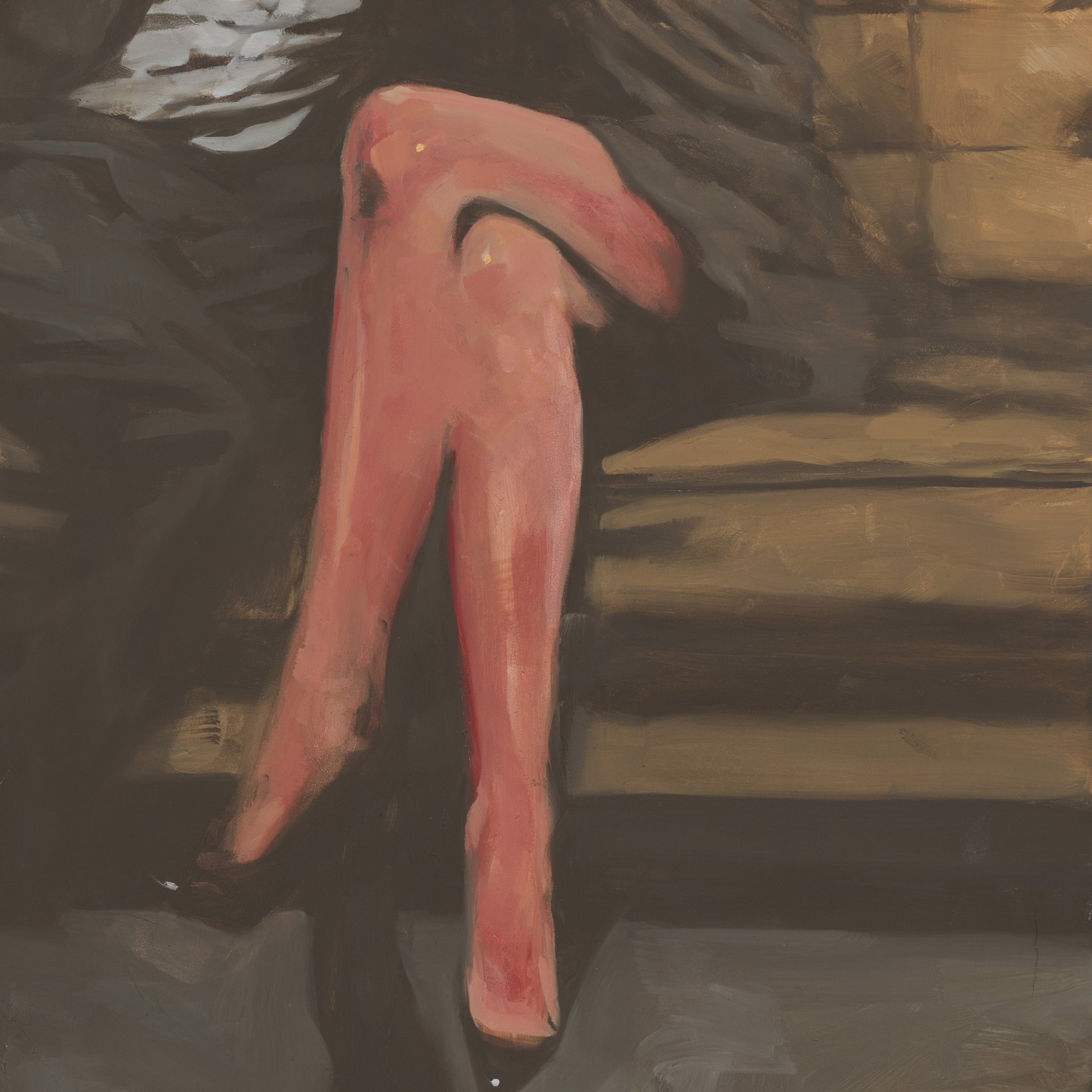 A painting of a man and woman sitting on a bench.
