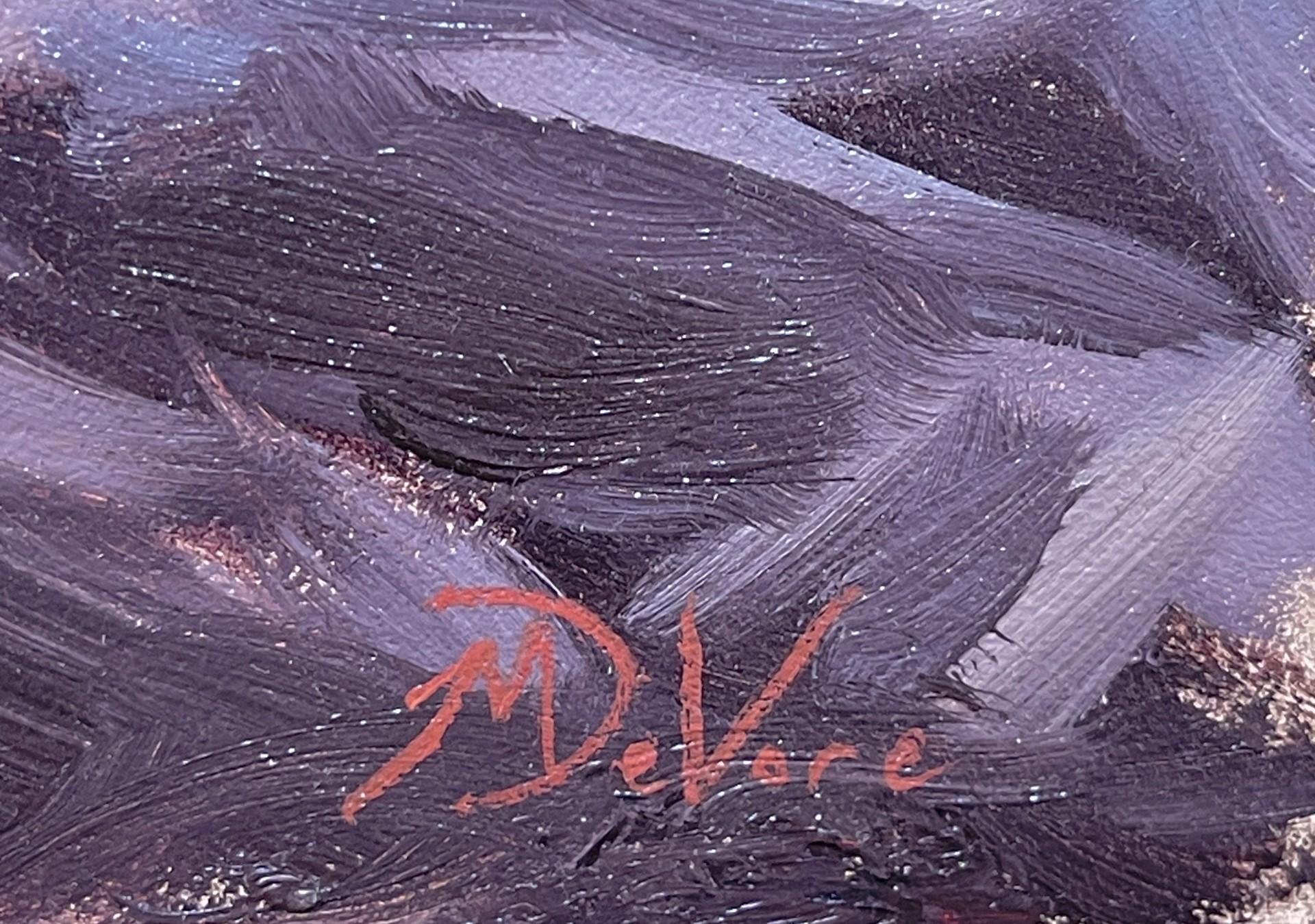 A painting of a mountain landscape with trees in the foreground.