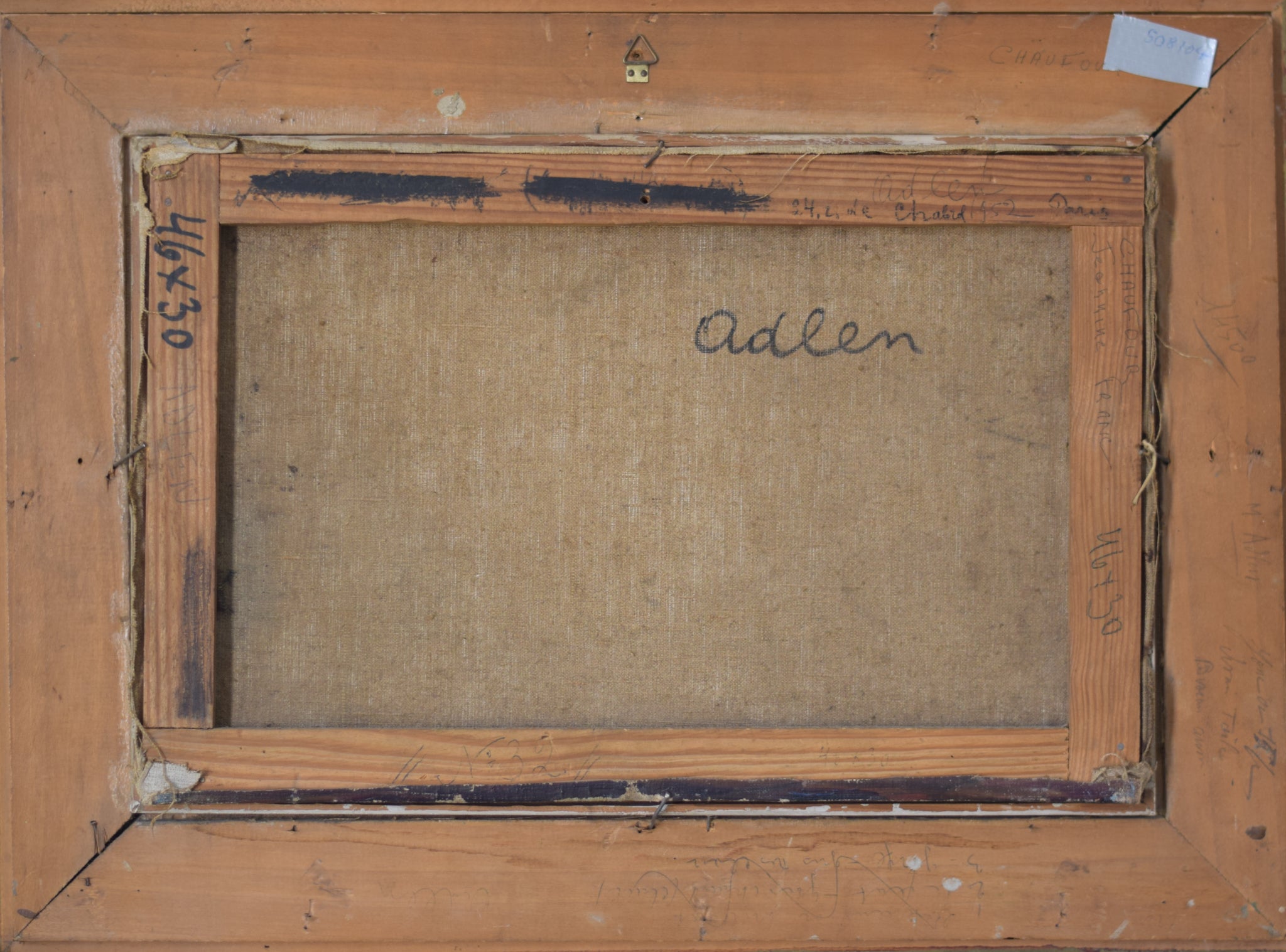 A painting of a landscape with a lake and houses.