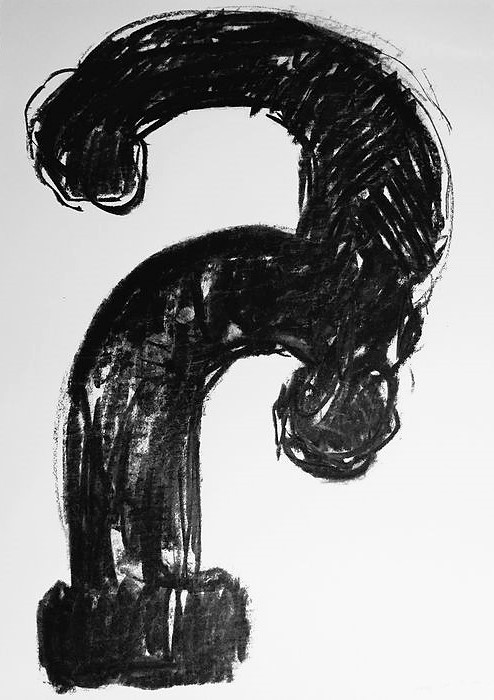 a black and white drawing of a question mark