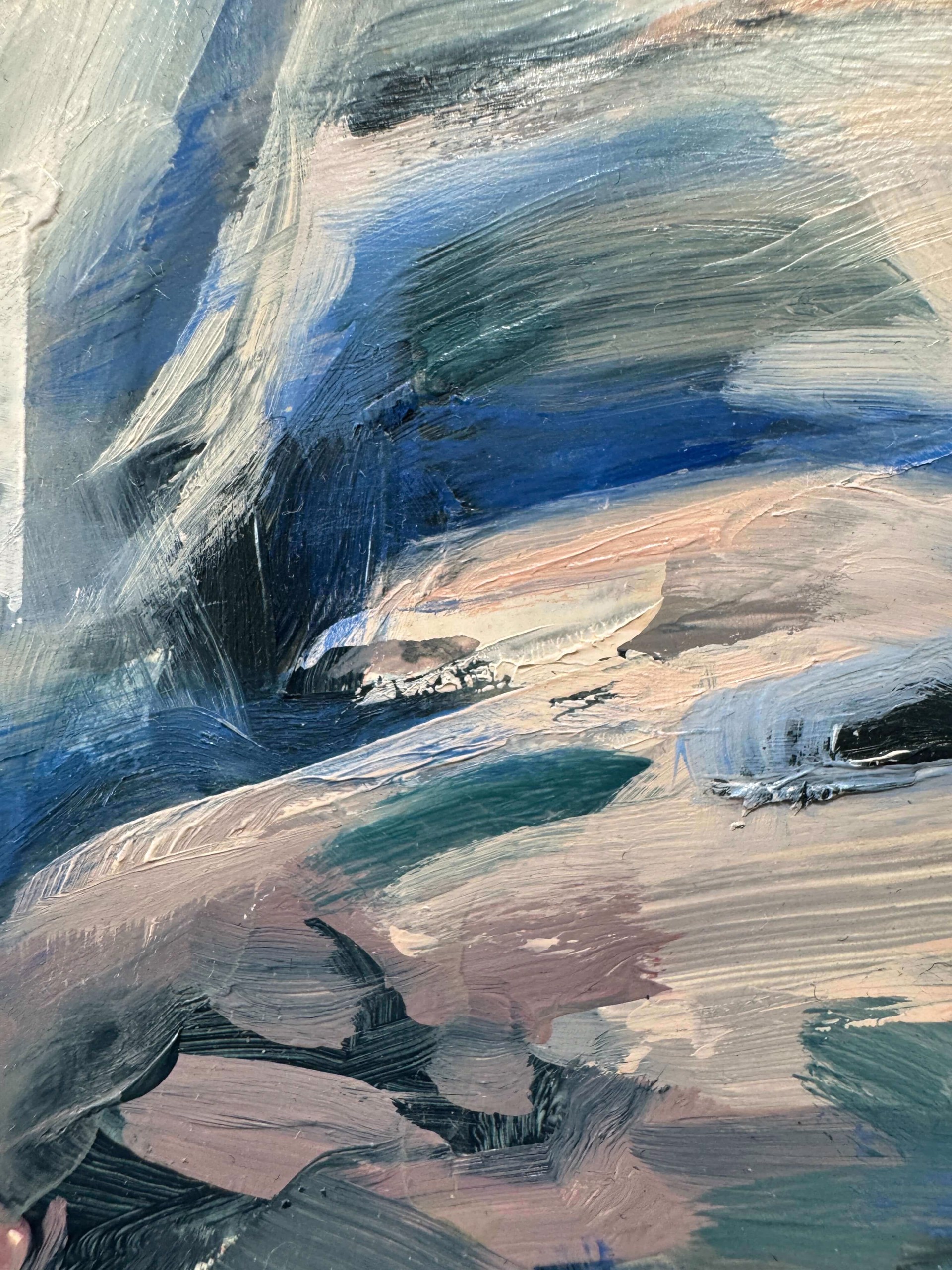 A painting of a woman in a blue dress.