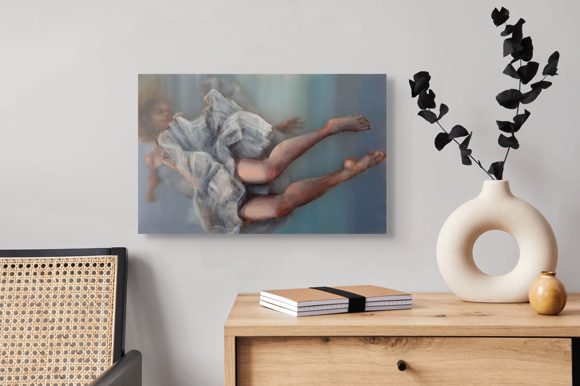 A painterly portrait of a figure in motion, captured with soft focus and layered brushwork.