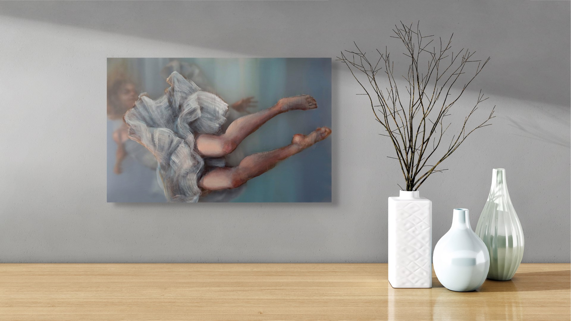 A painterly portrait of a figure in motion, captured with soft focus and layered brushwork.