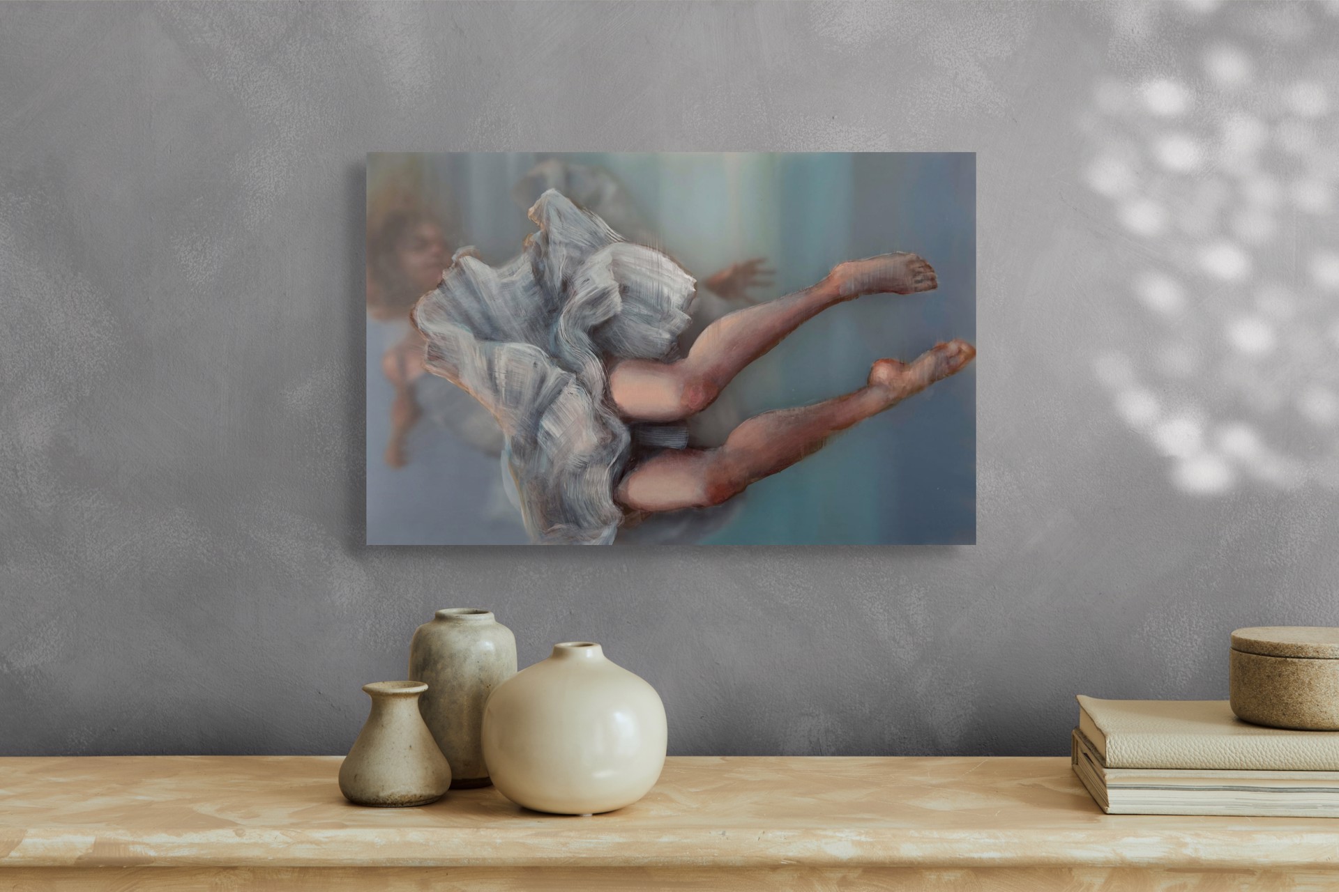 A painterly portrait of a figure in motion, captured with soft focus and layered brushwork.