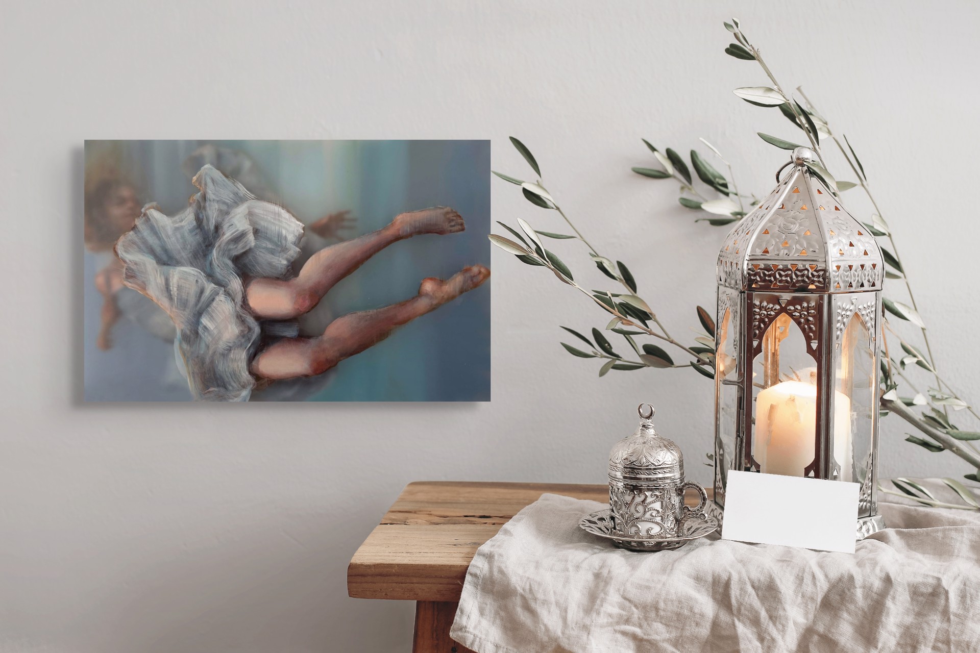 A painterly portrait of a figure in motion, captured with soft focus and layered brushwork.