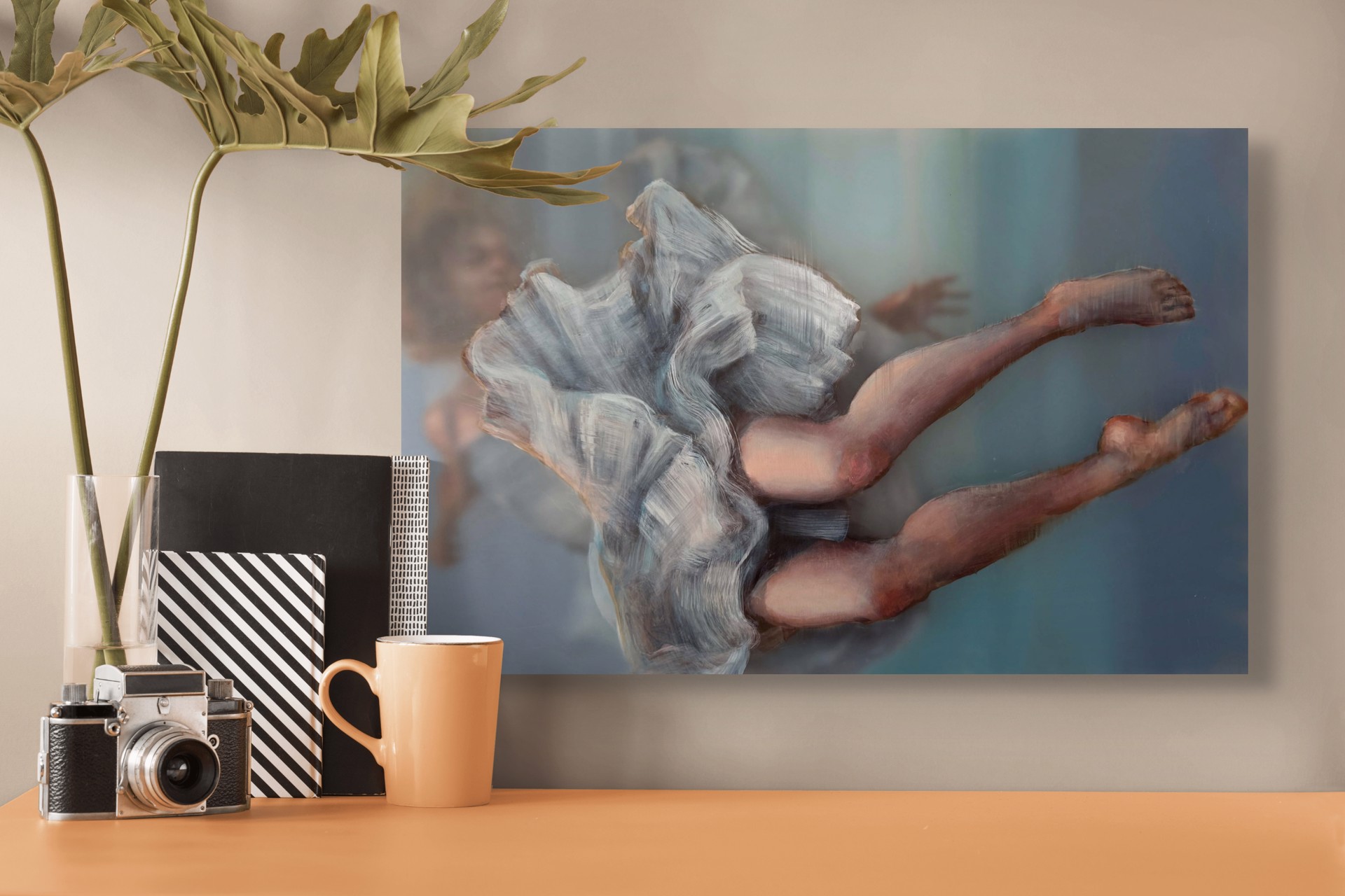 A painterly portrait of a figure in motion, captured with soft focus and layered brushwork.