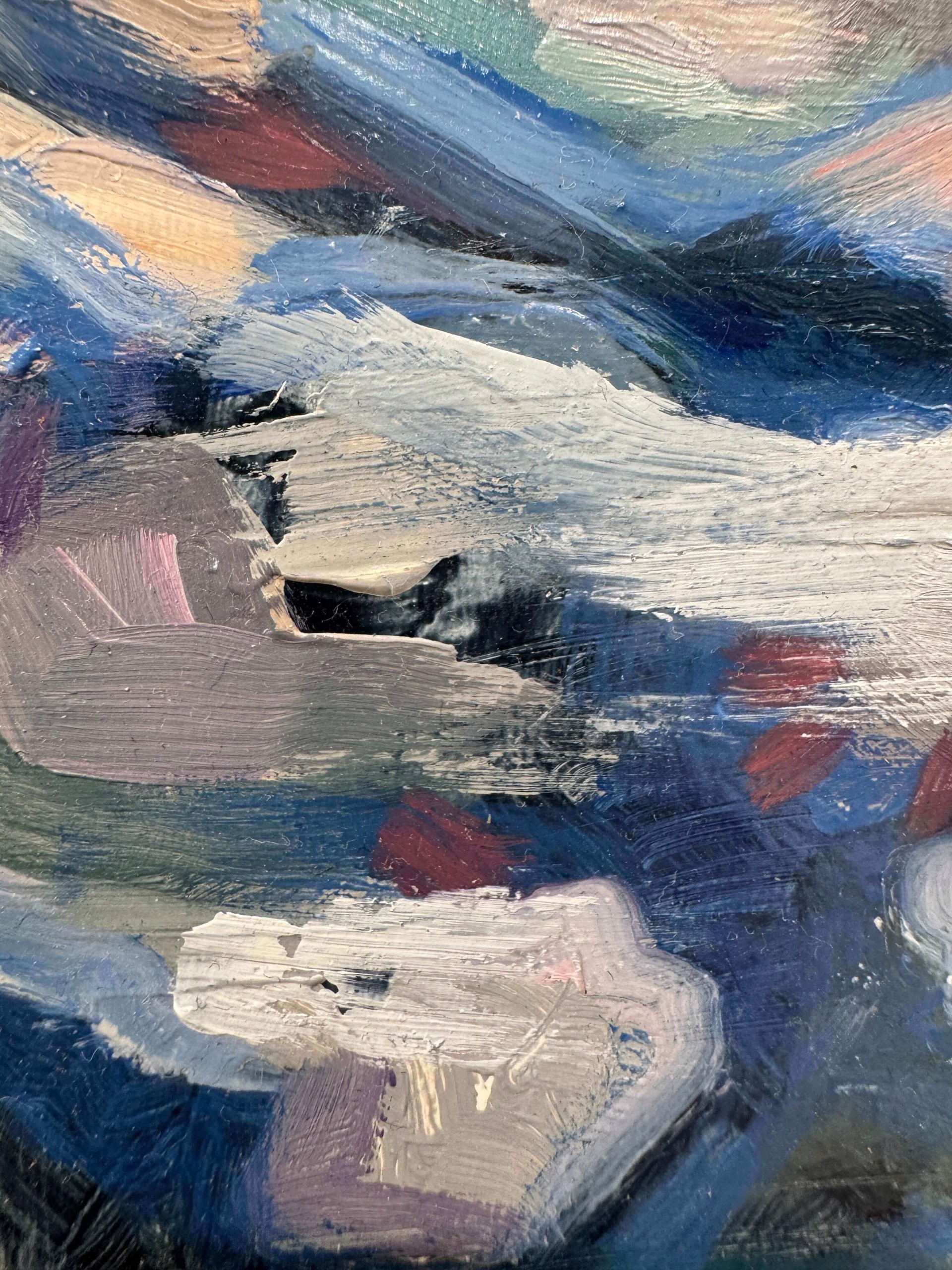 A painting of a woman in a blue dress.