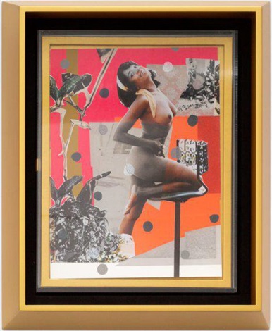Artwork by Mickalene Thomas, Jet Blue #11, Made of Inkjet print with acrylic pochoir and hand collage on Hahnemühle Bamboo paper 290 gsm with UV-blocking Print Shield 