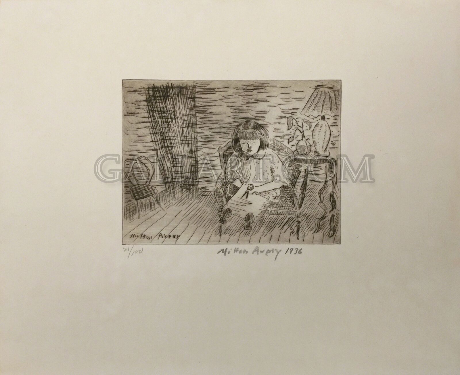 Artwork by Milton Avery, A CHILD CUTTING, Made of Drypoint 