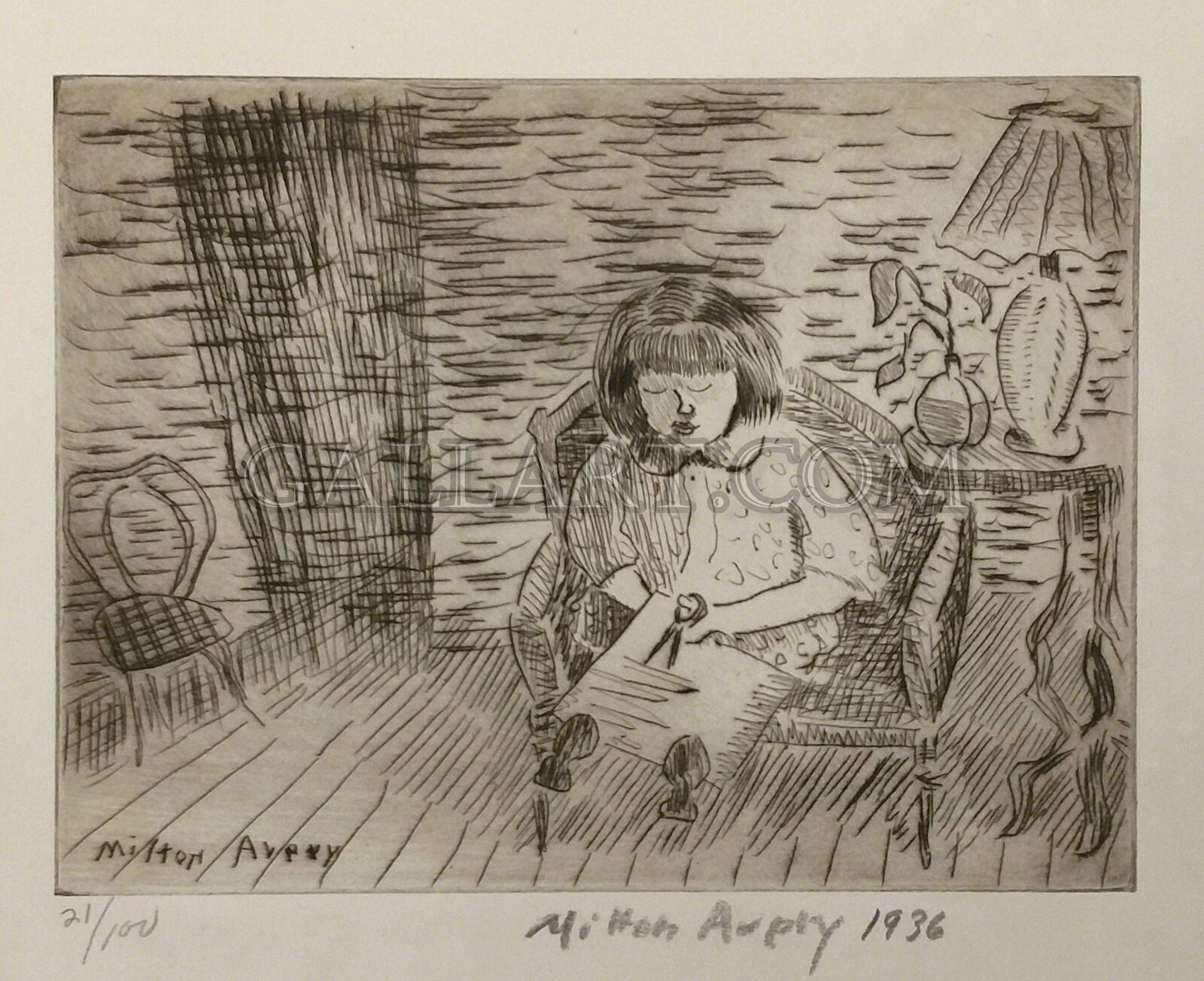A CHILD CUTTING by Milton Avery, 1936