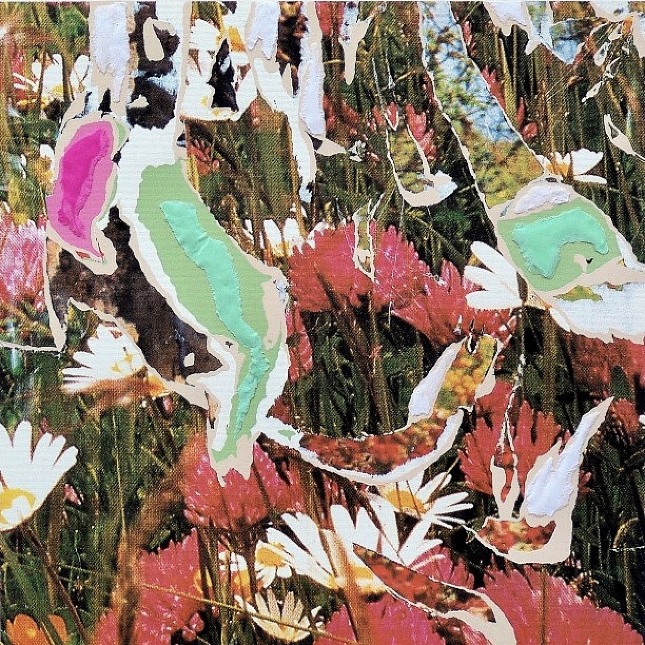 A painting of a field of flowers in a field.