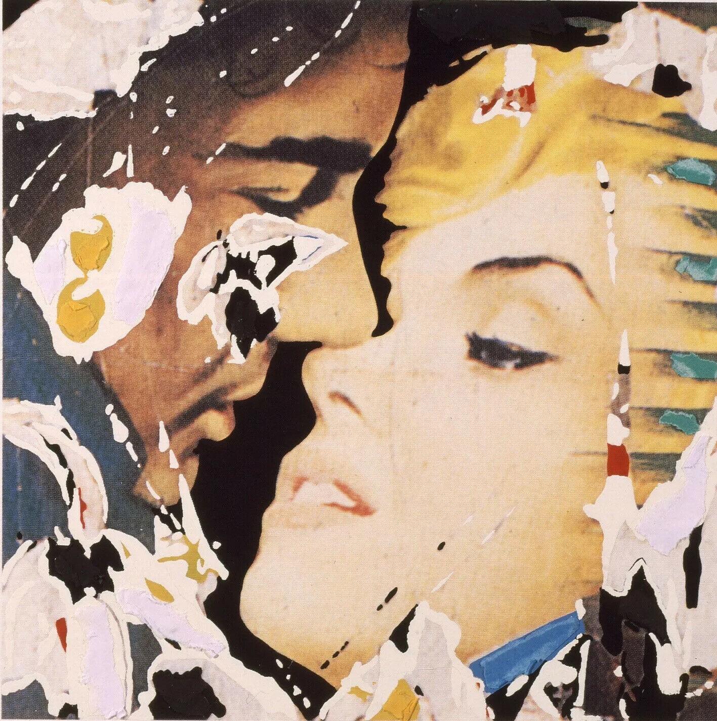 A painting of a man and a woman kissing.