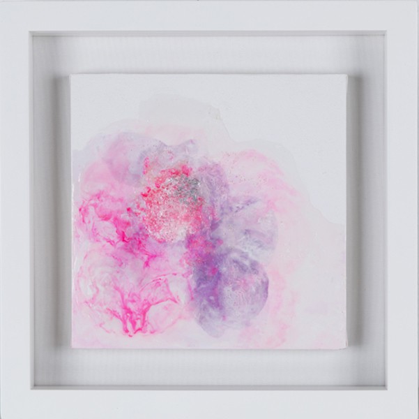 A soft, abstract floral composition in pastel pinks and purples.