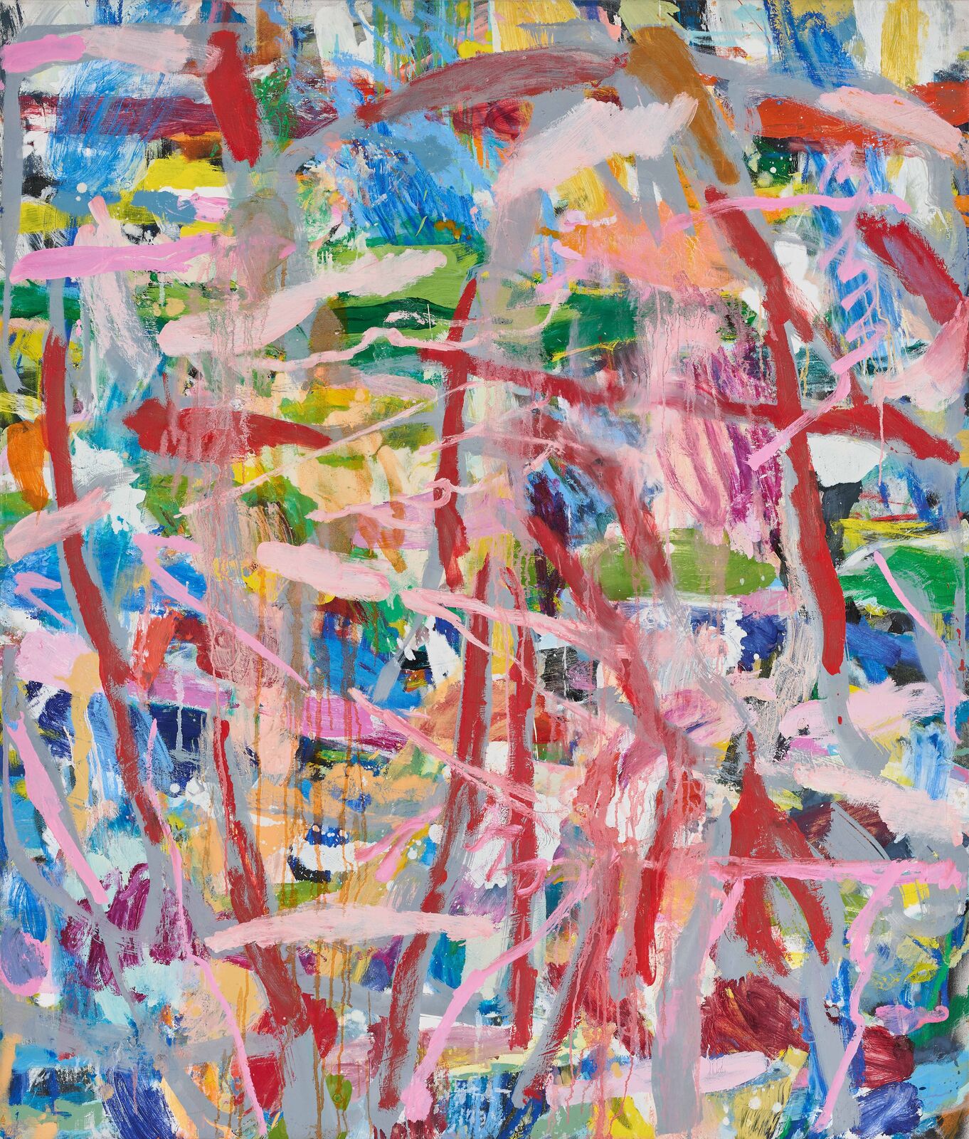 A painting with lots of different colored paint on it.