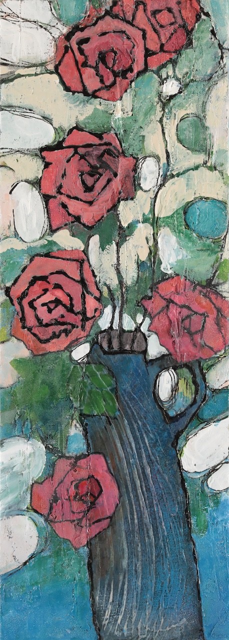Blue Vase and Roses